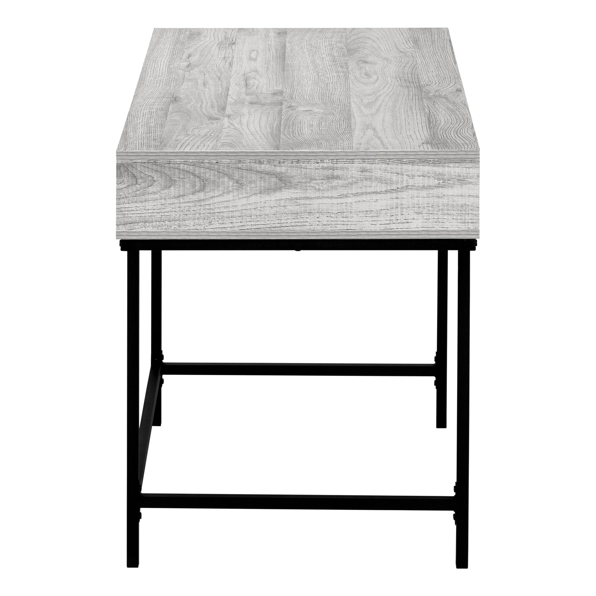 Rustic gray wood grain end table with black metal frame modern minimalist design