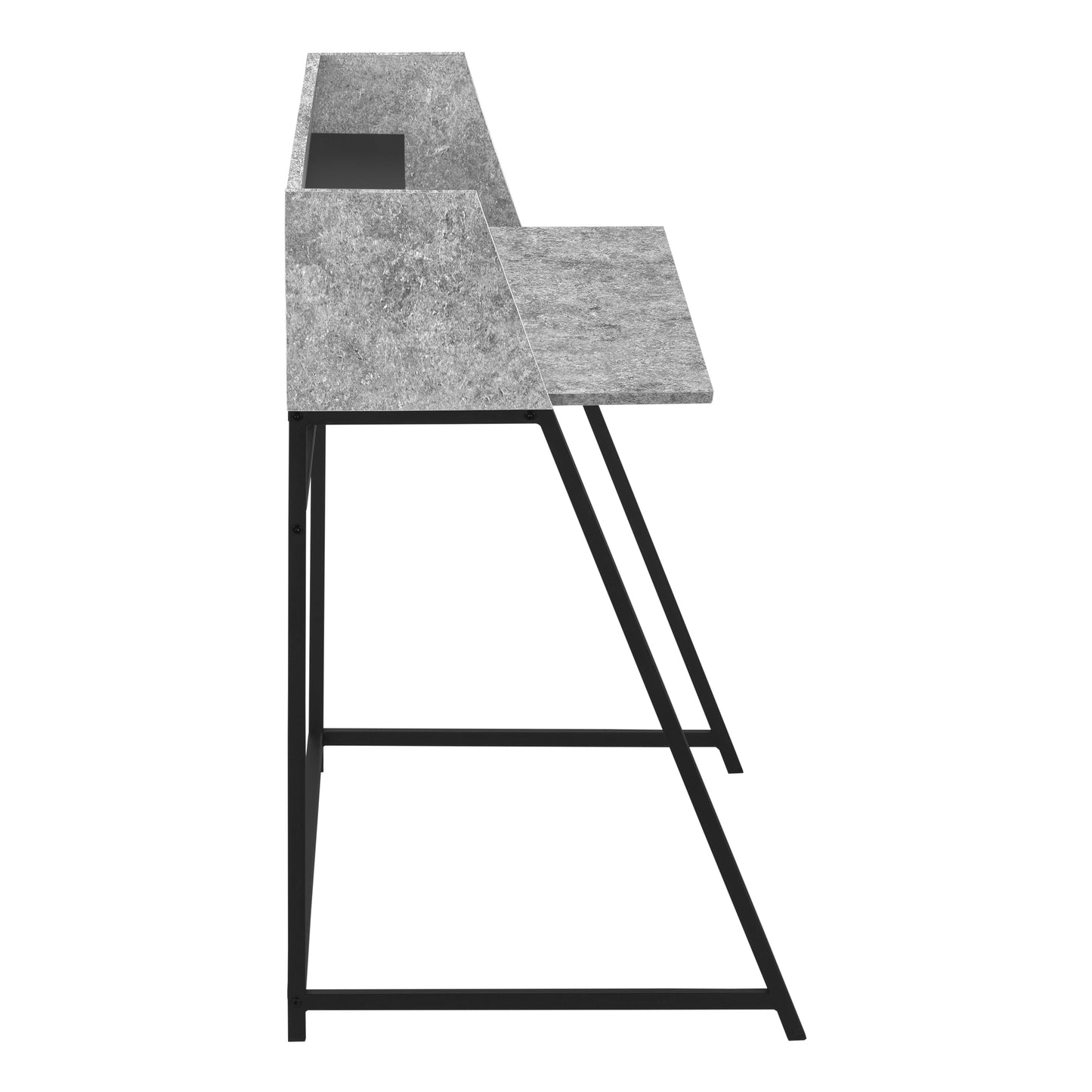 Modern gray stone finish desk with sleek black metal legs ideal for home offices