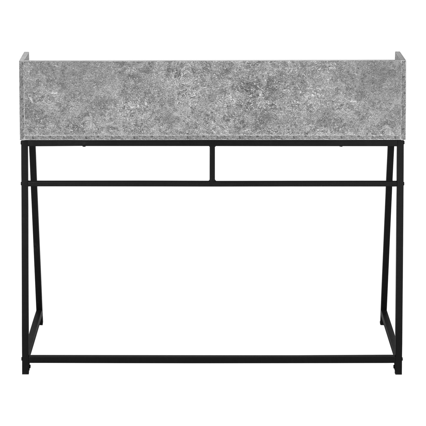Modern console table with gray stonelook top and black metal frame