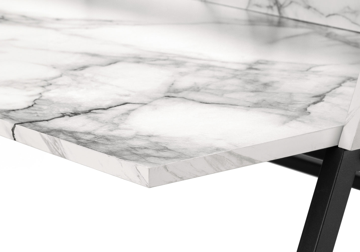 Modern white marble desk top with black metal legs