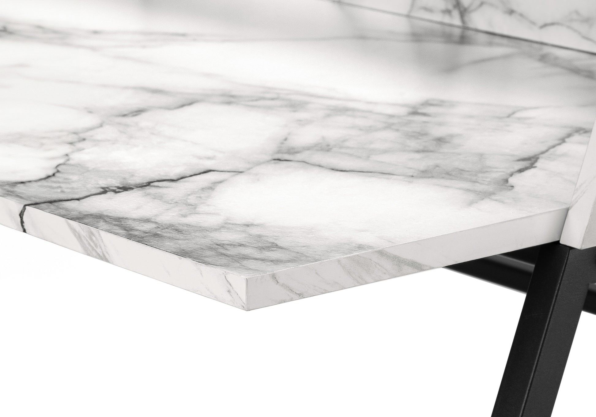 Modern white marble desk top with black metal legs