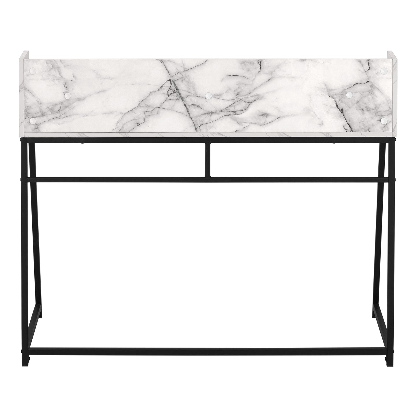 White marble top desk with black metal frame minimalist design for home office