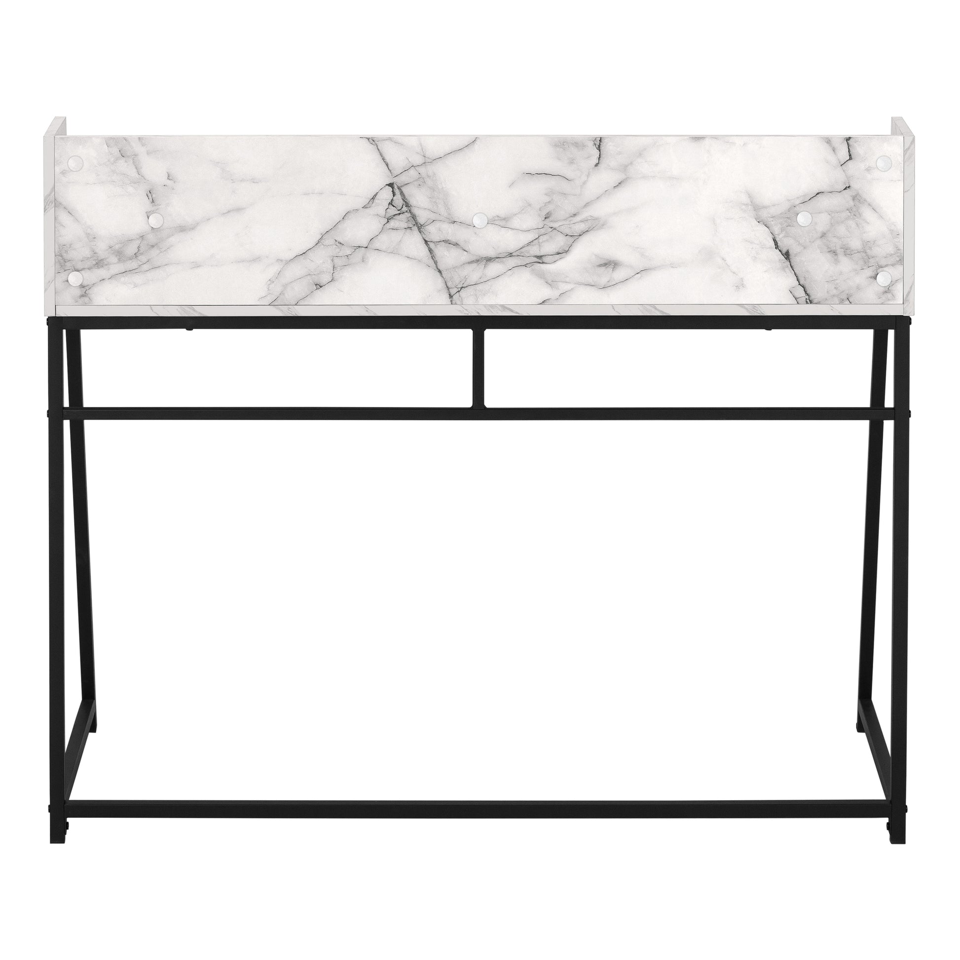 White marble top desk with black metal frame minimalist design for home office