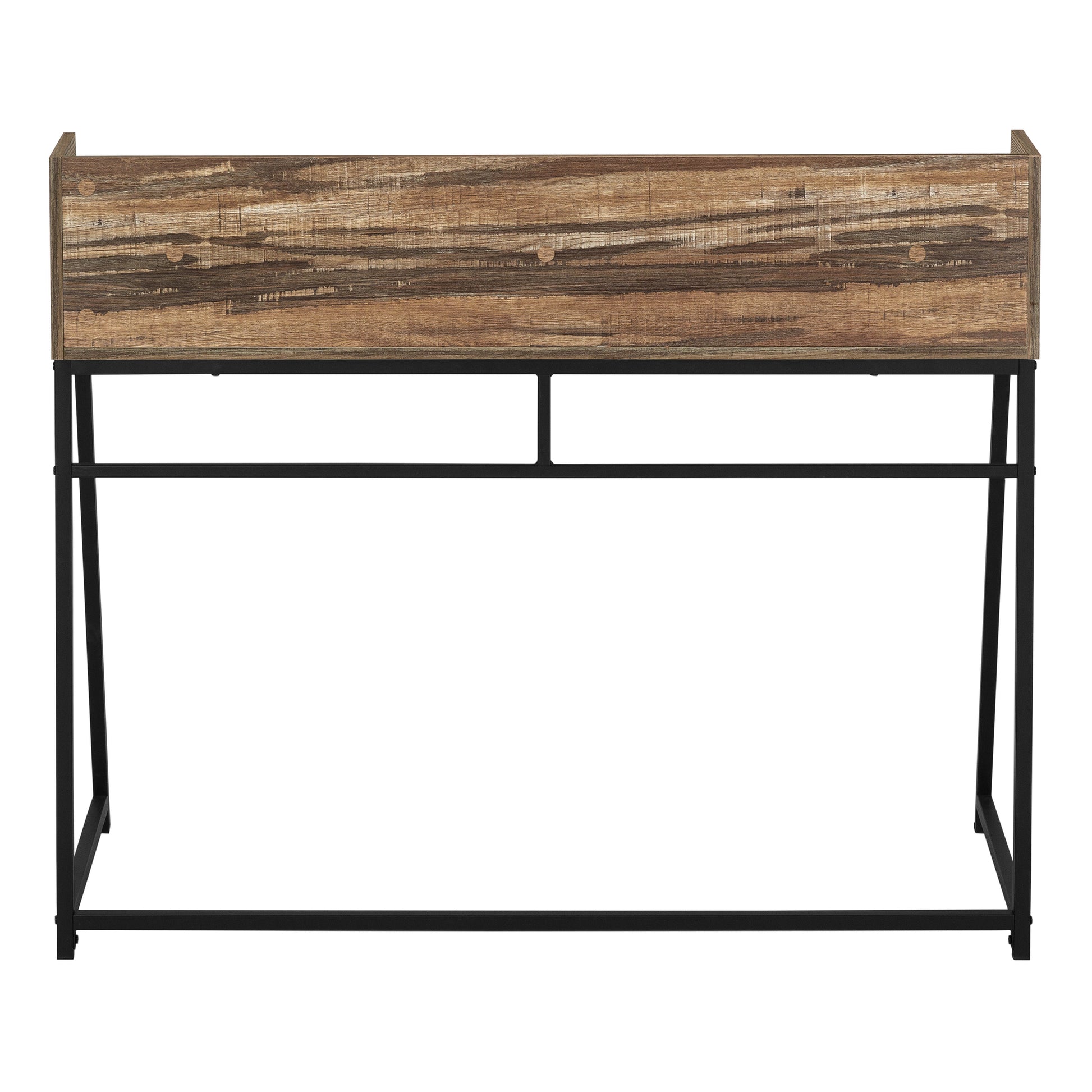 Rustic wood console table with black metal frame
