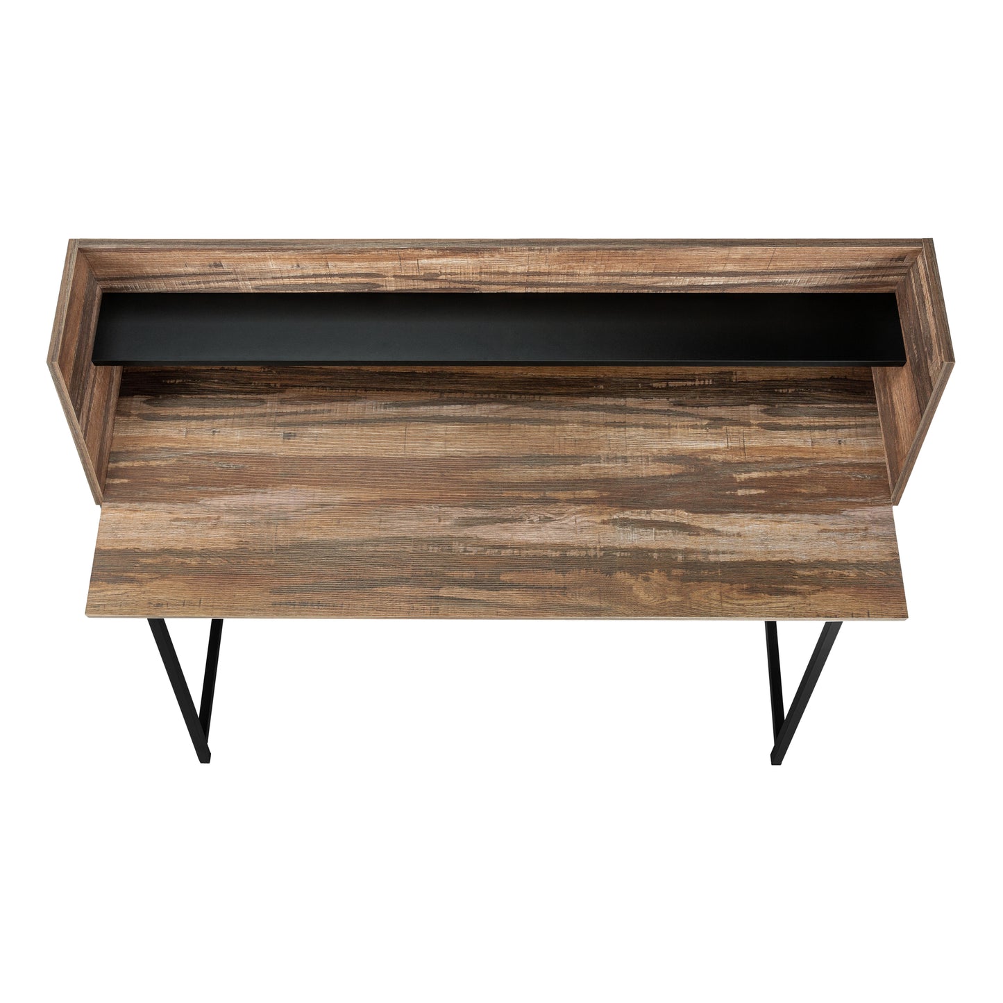 Rustic wood floating shelf with black metal bracket and minimalist design