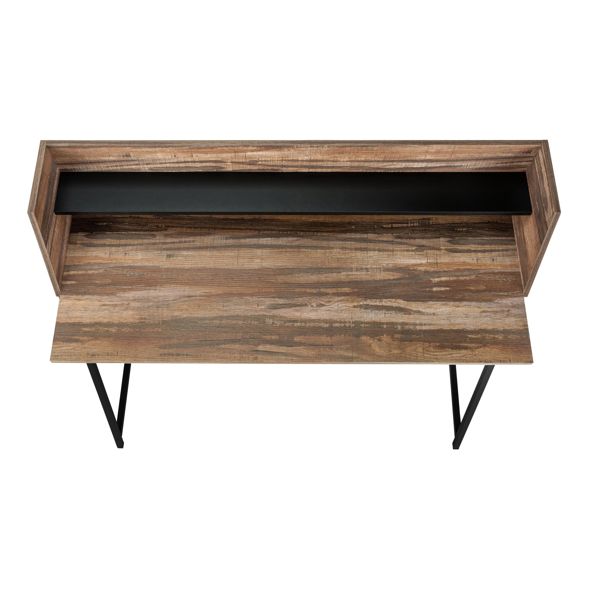Rustic wood floating shelf with black metal bracket and minimalist design