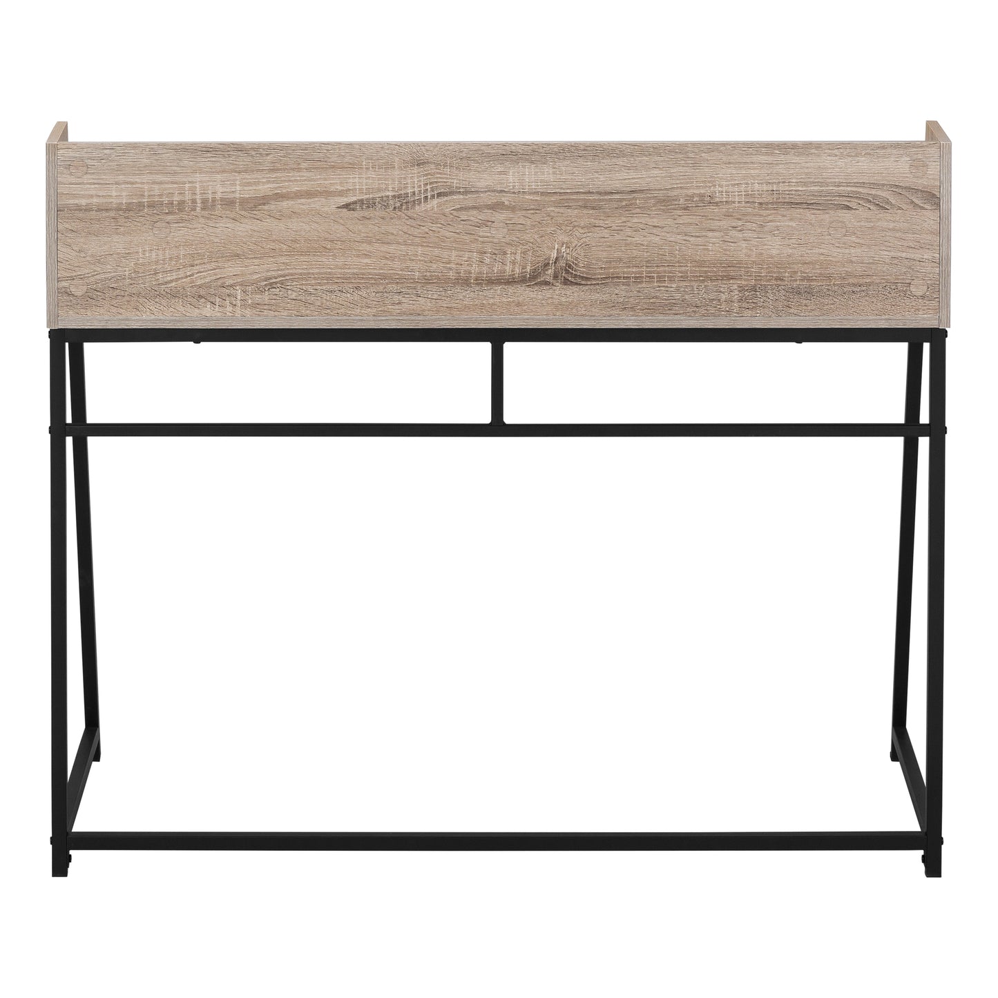 Light wood grain writing desk with black metal frame minimalist design for home office