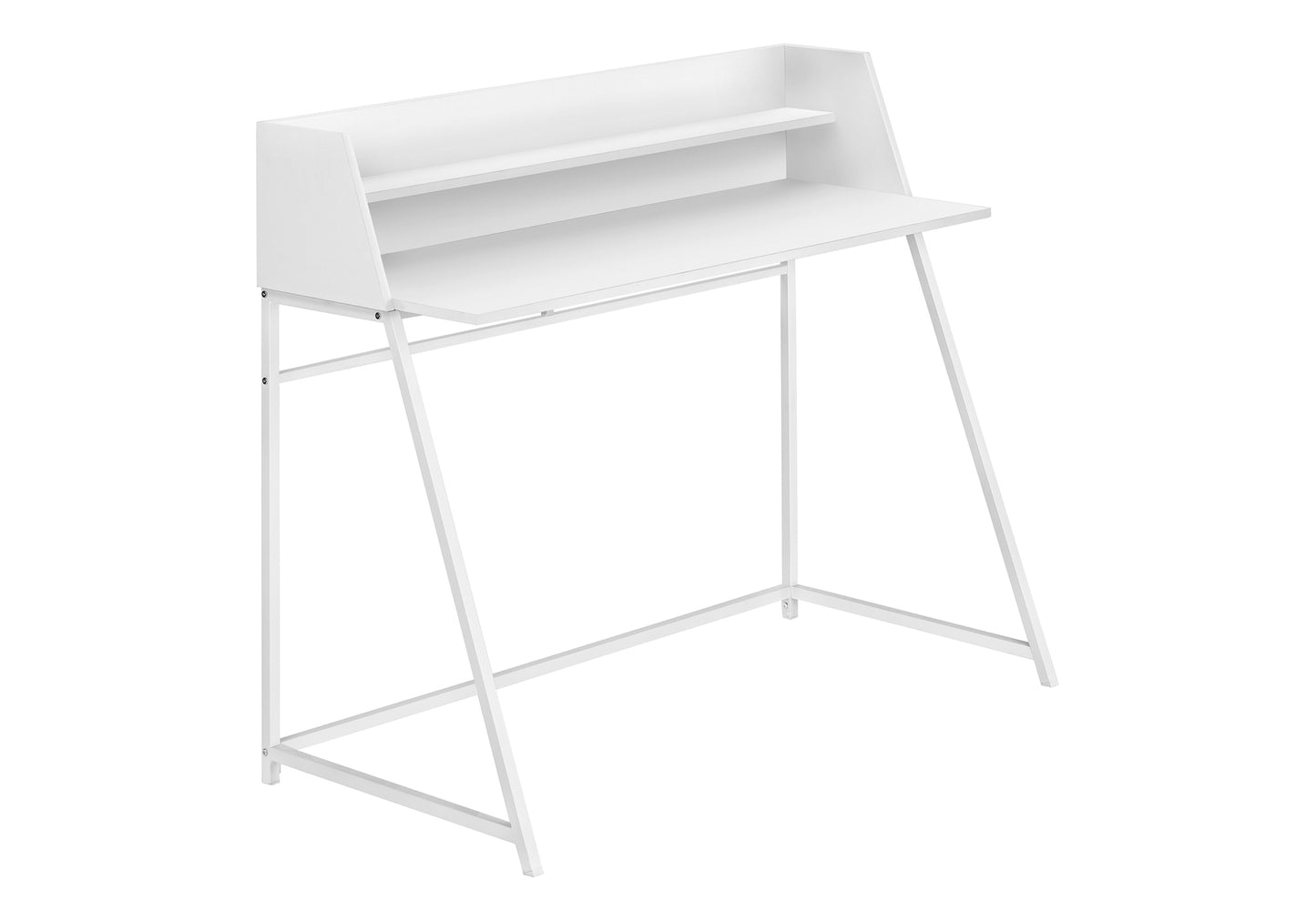 White modern writing desk with shelf narrow entryway table