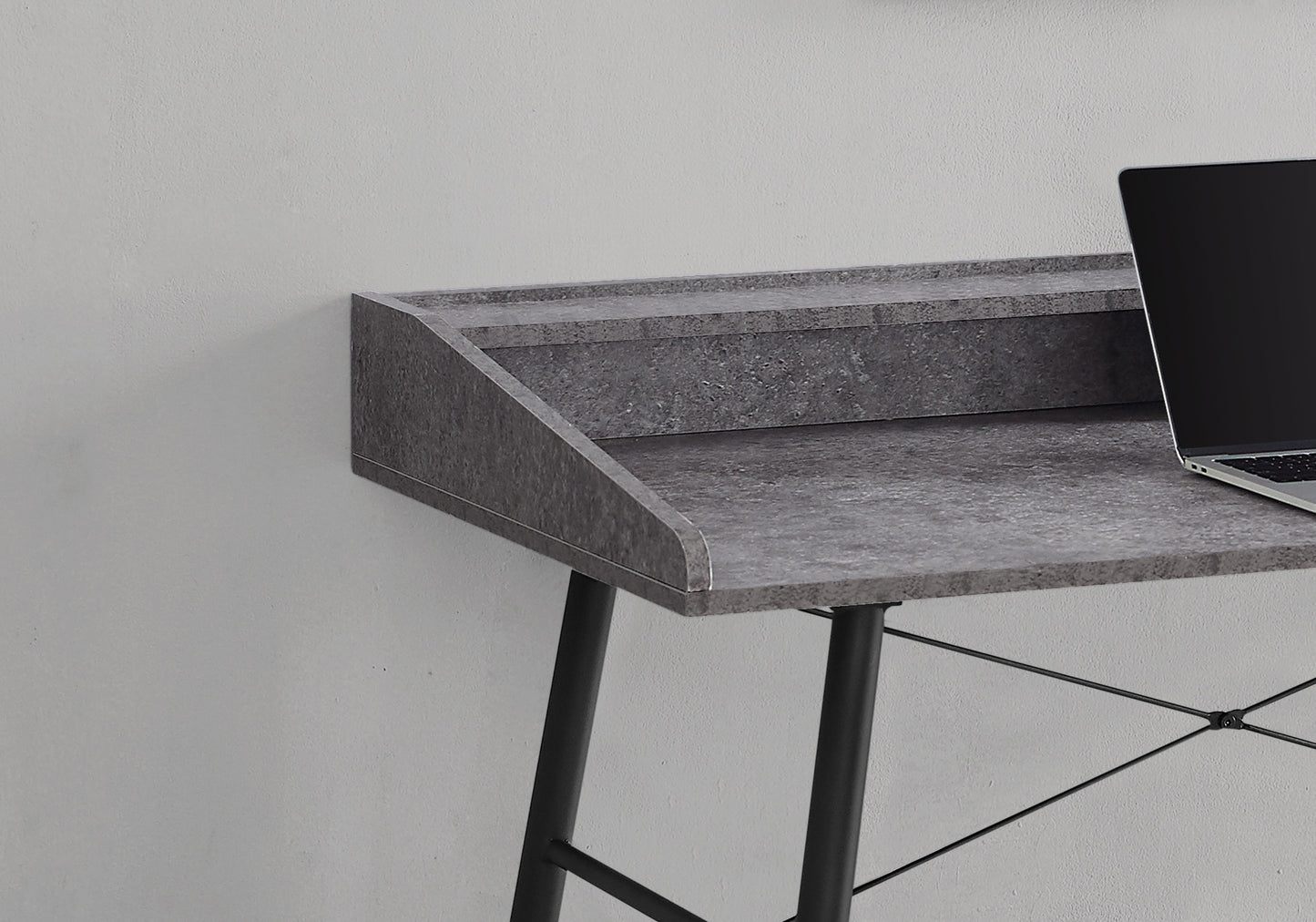 Modern grey stone effect desk with laptop sleek home office furniture