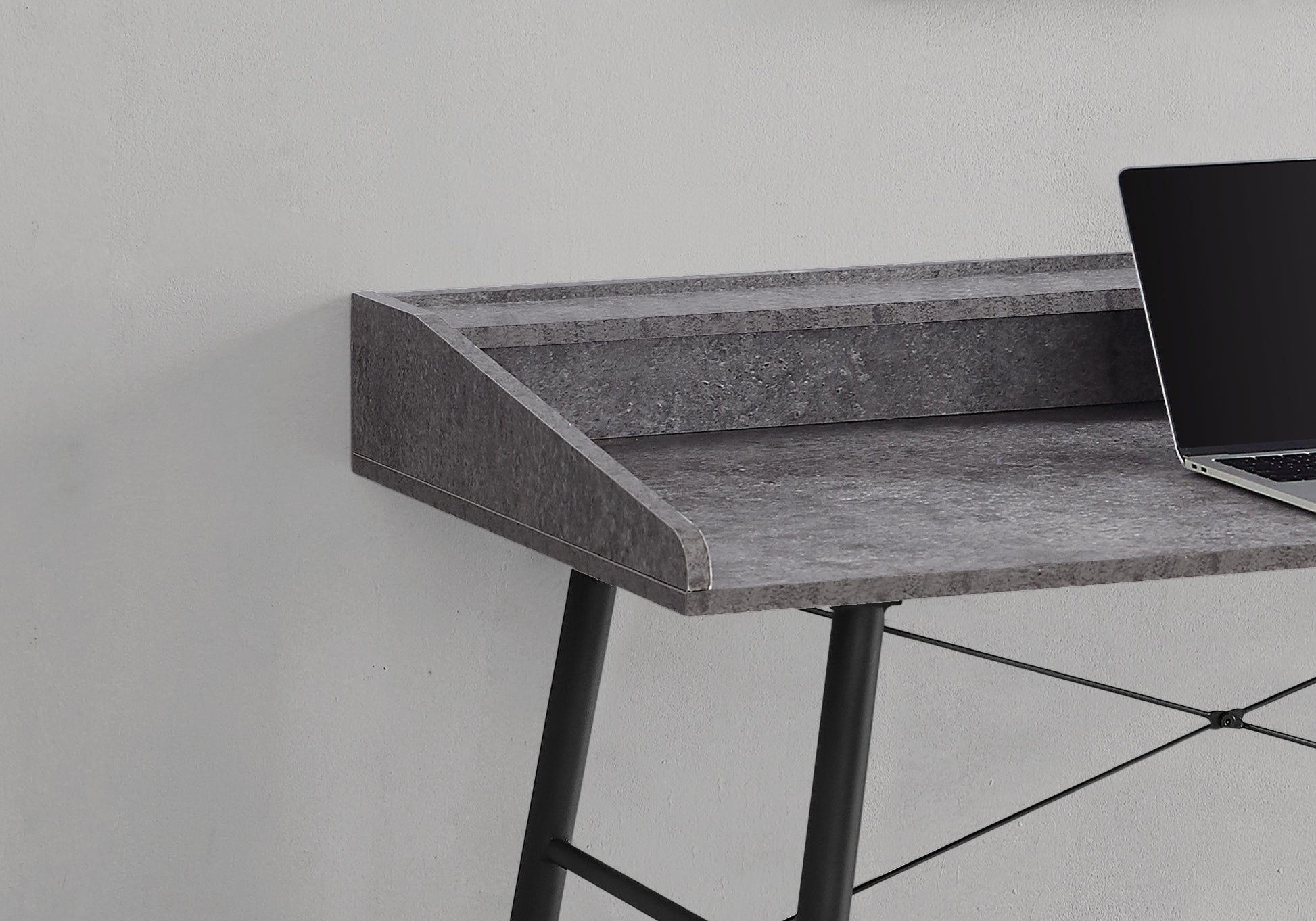 Modern grey stone effect desk with laptop sleek home office furniture