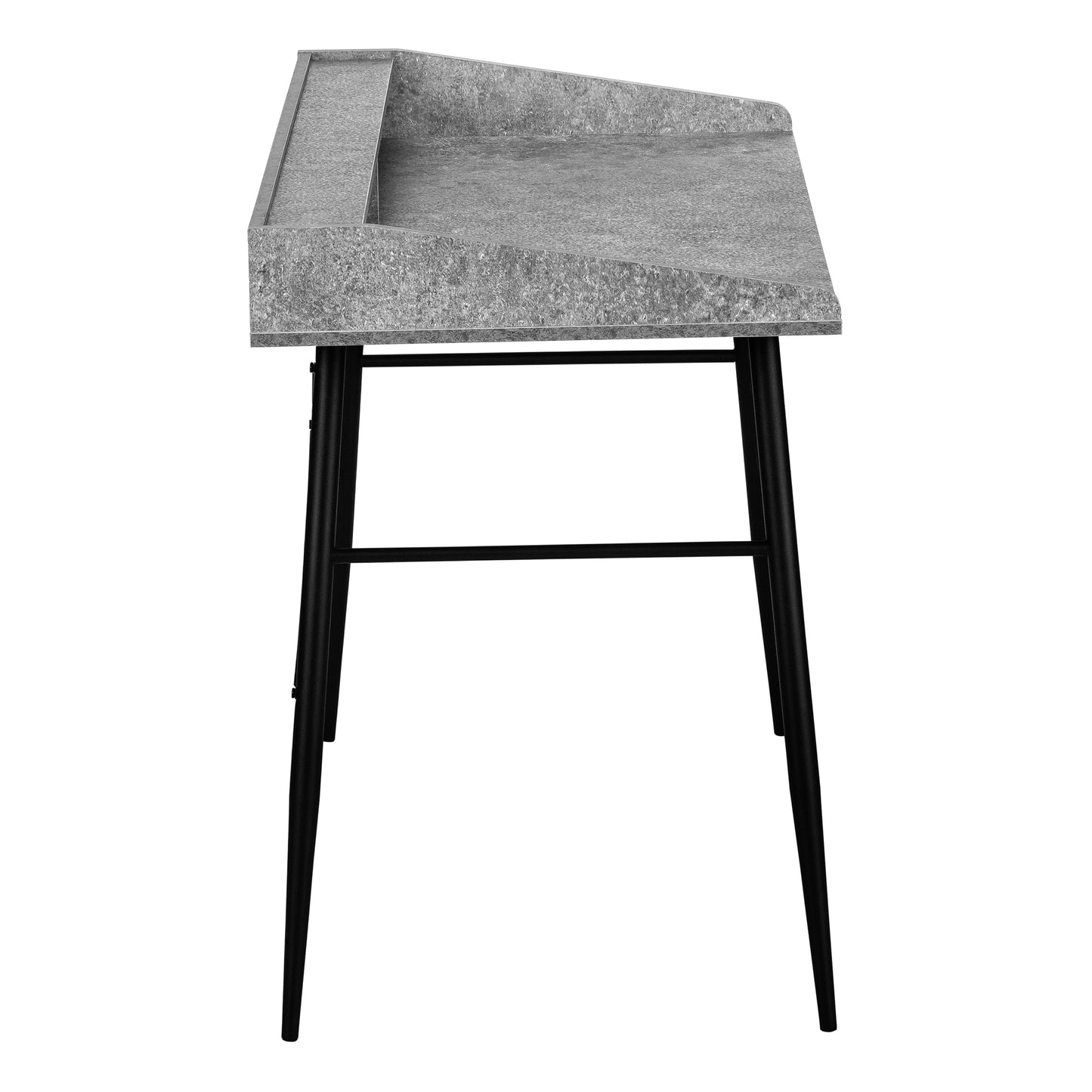 Modern grey stone effect desk with black metal legs for a home office