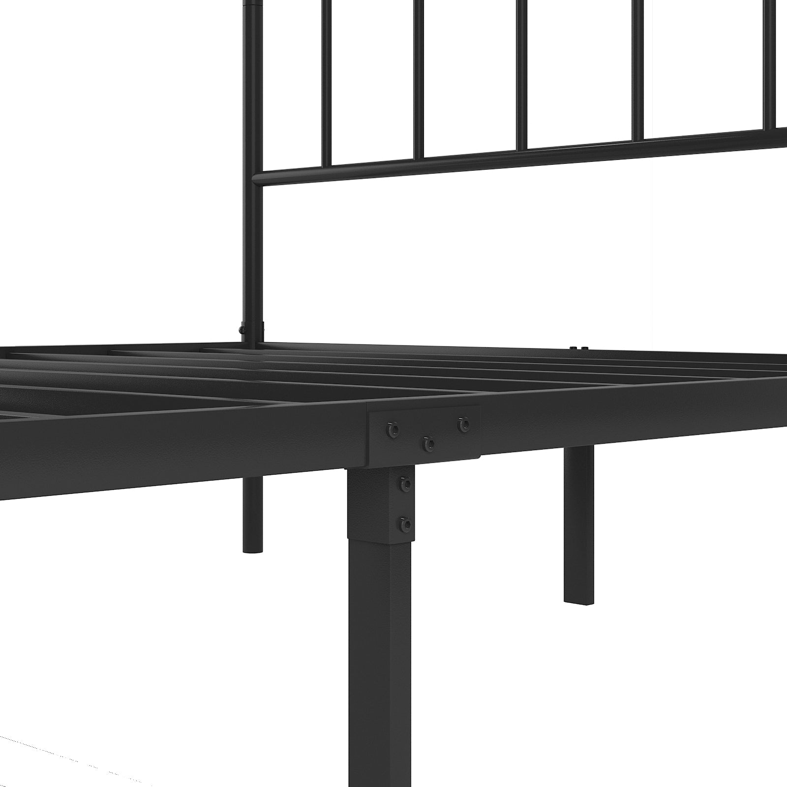 Black metal bed frame with sturdy slatted base and square legs