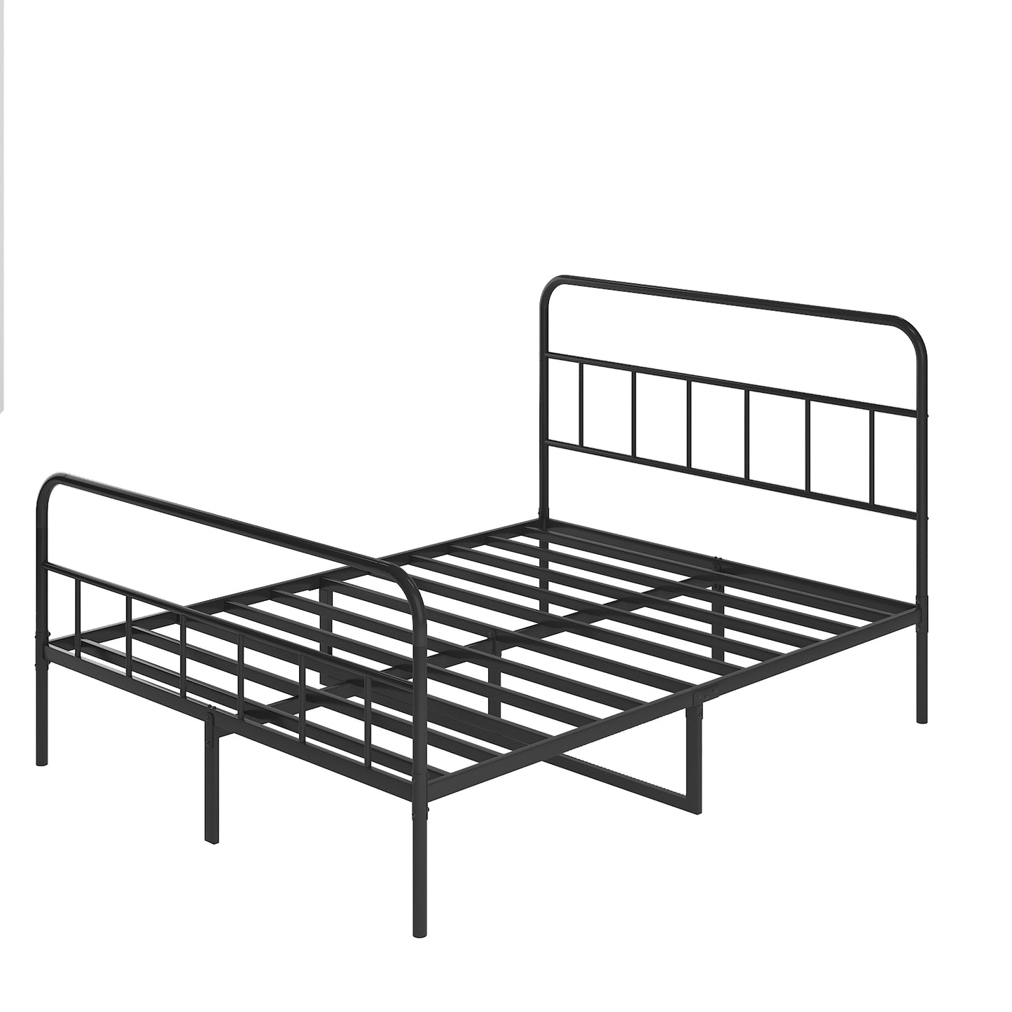 Black metal twin bed frame with minimalist headboard and footboard