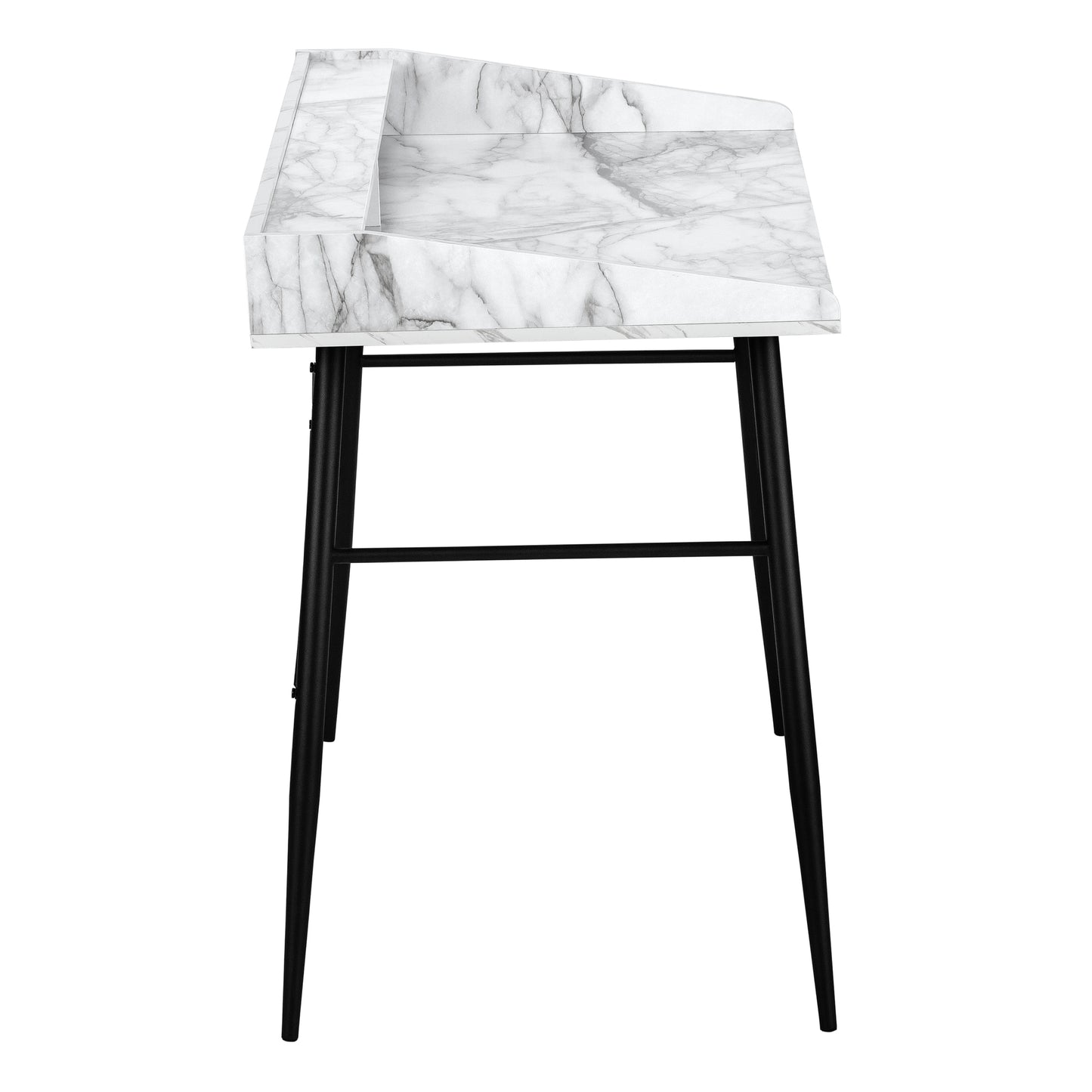 Marble effect laptop desk with black tapered legs and a modern design
