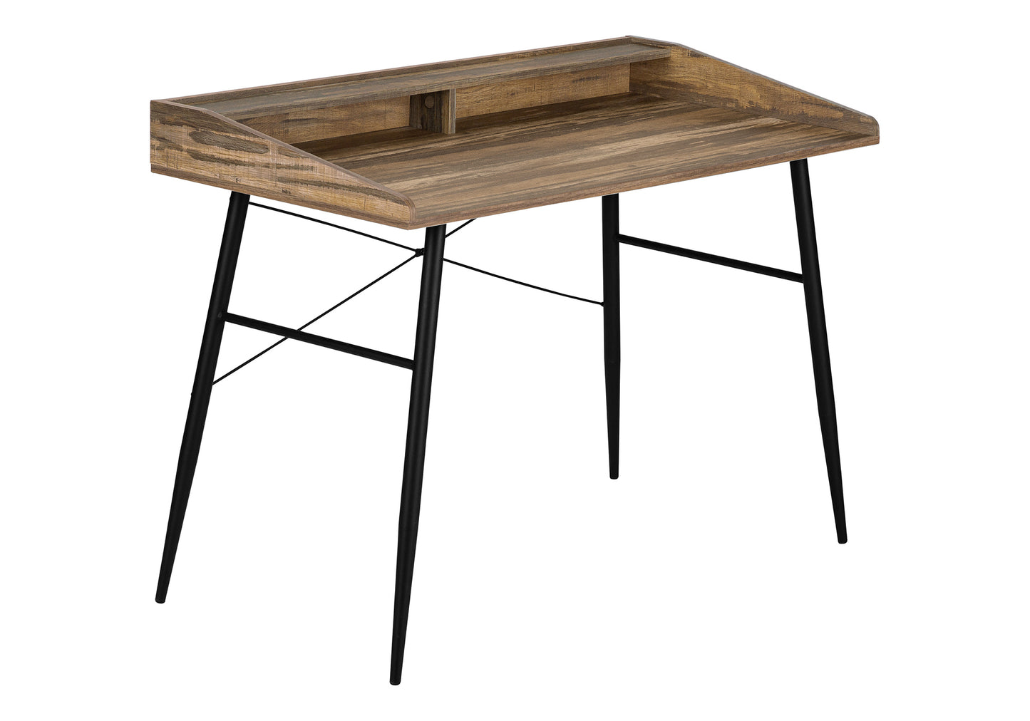 Rustic wood writing desk with black metal legs for home office setup