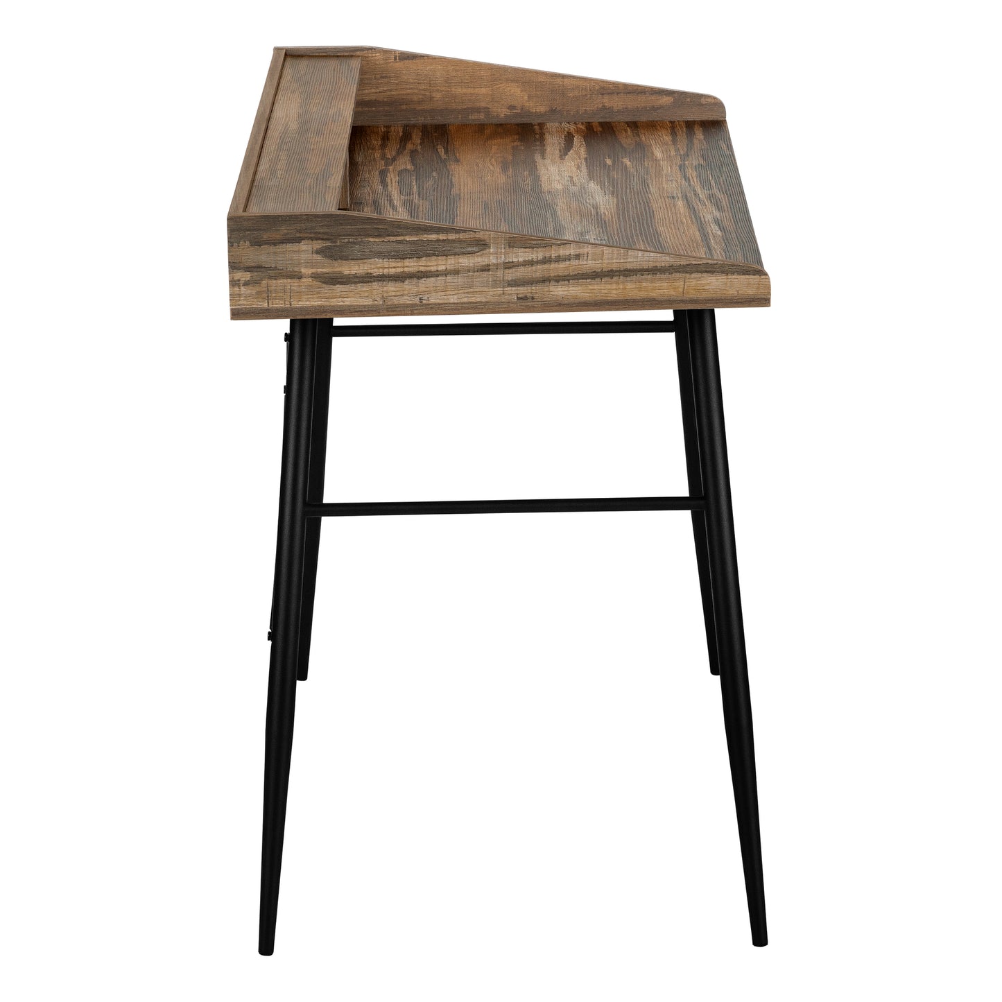 Rustic wood writing desk with tapered black metal legs