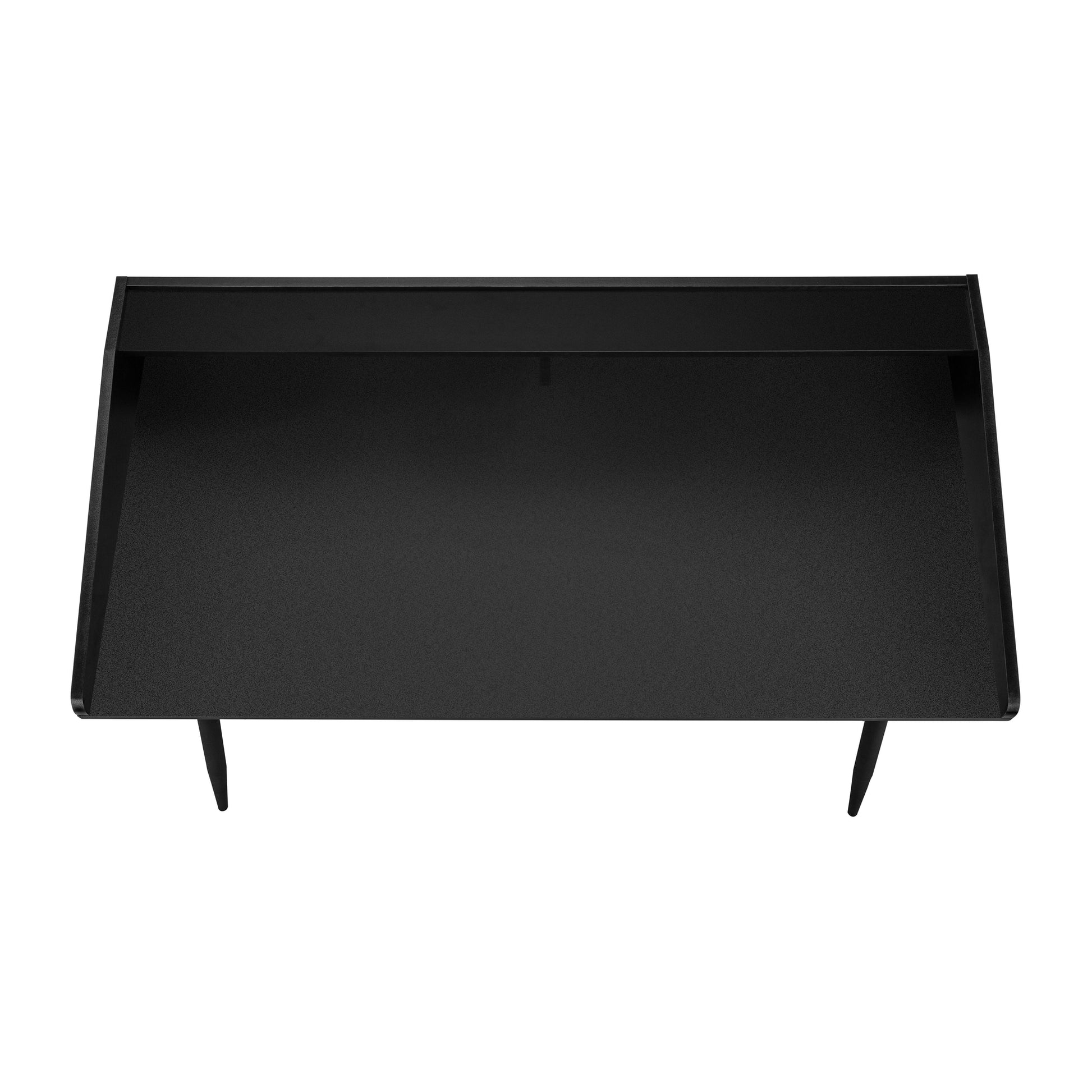 Minimalist black desk with a textured surface and tapered legs ideal for modern home offices