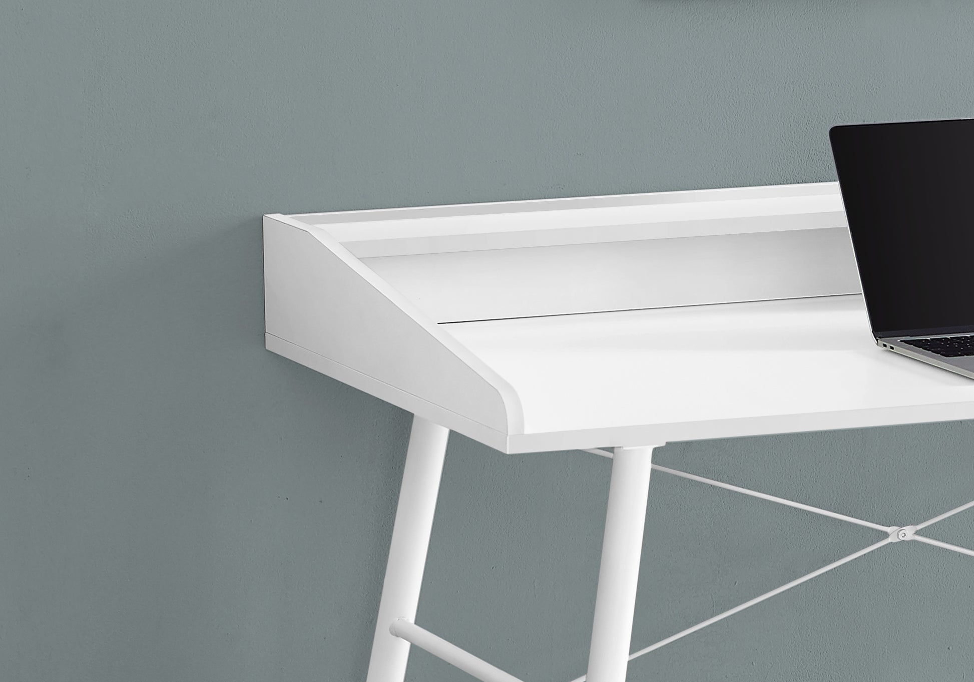 Modern white standing desk with a minimalist design perfect for home offices