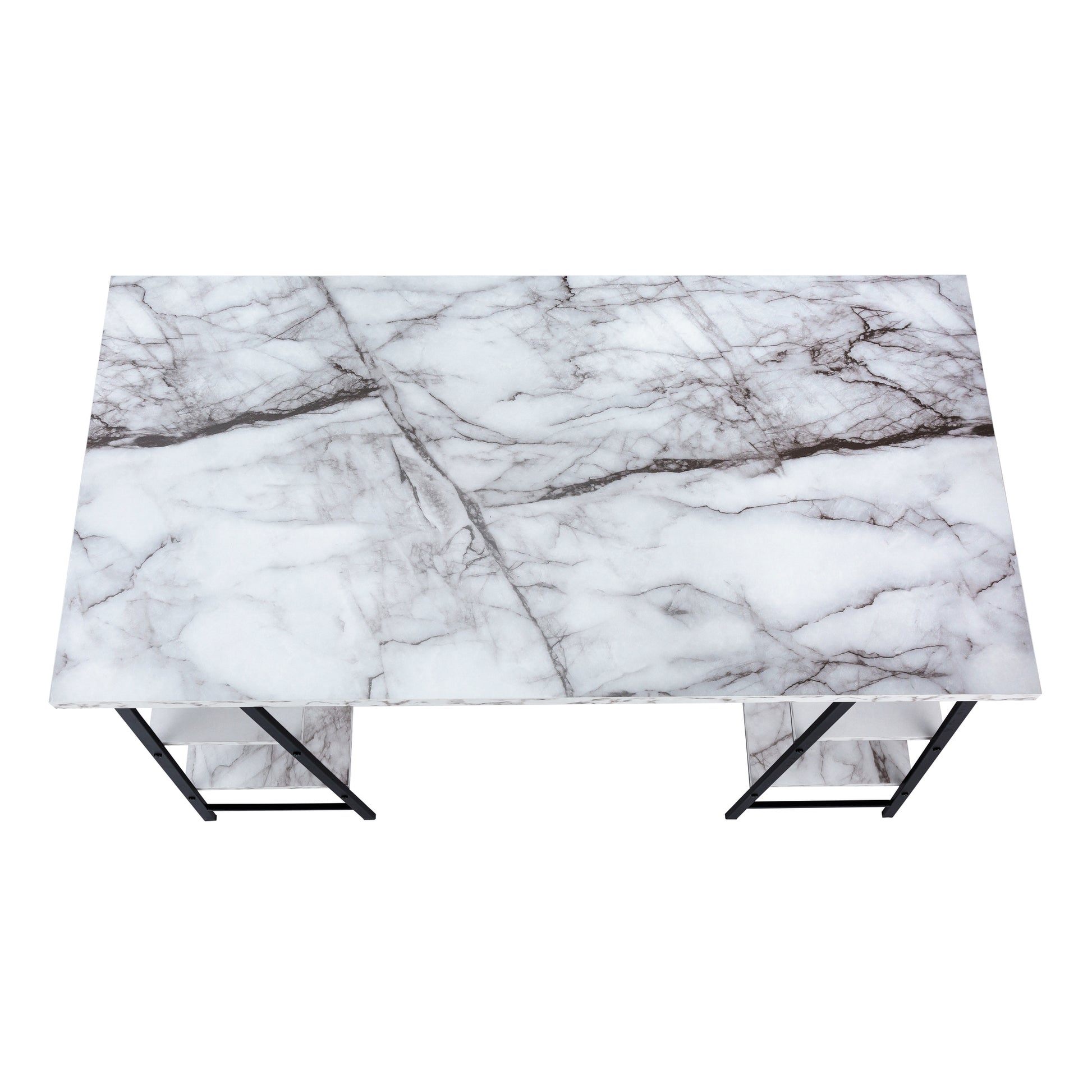 Modern marble top desk with black metal legs