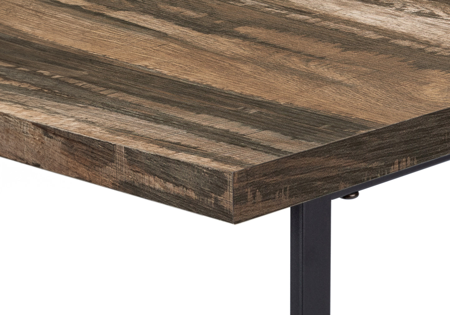 Closeup of rustic distressed wood tabletop with dark brown and grey grain