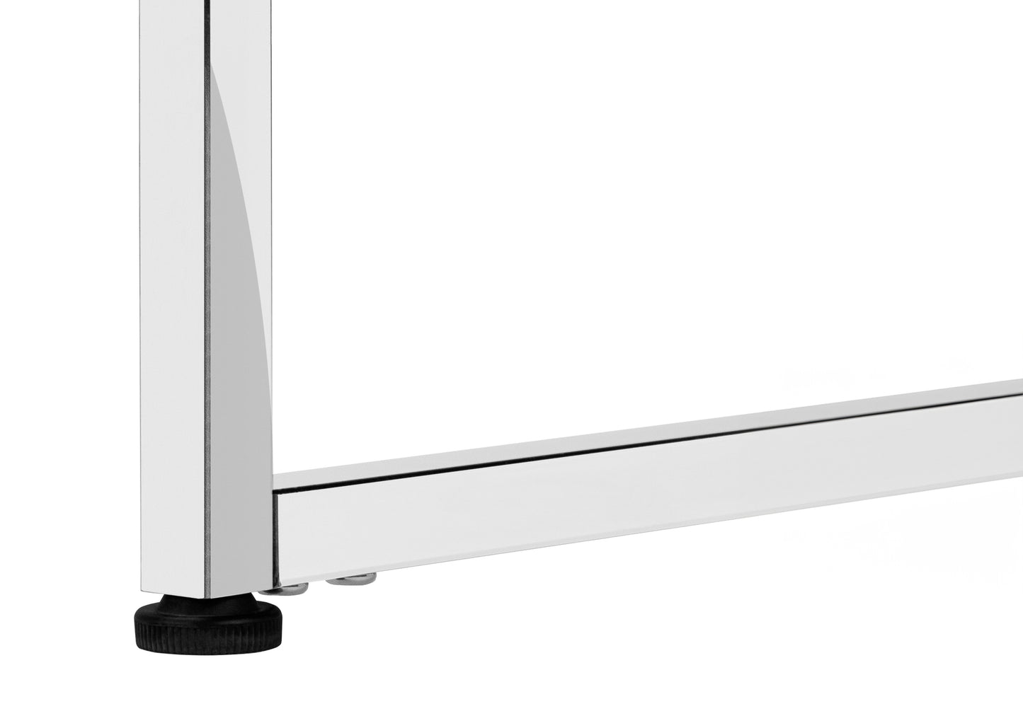 Polished chrome table leg with adjustable black foot