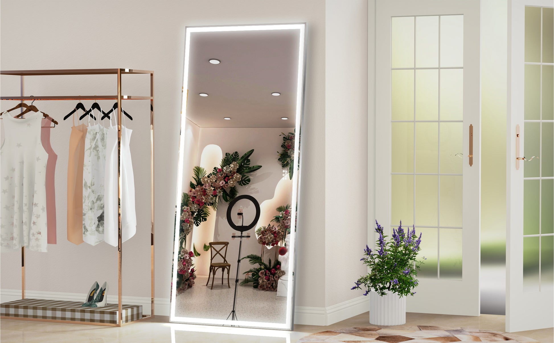 Fulllength standing mirror with LED light