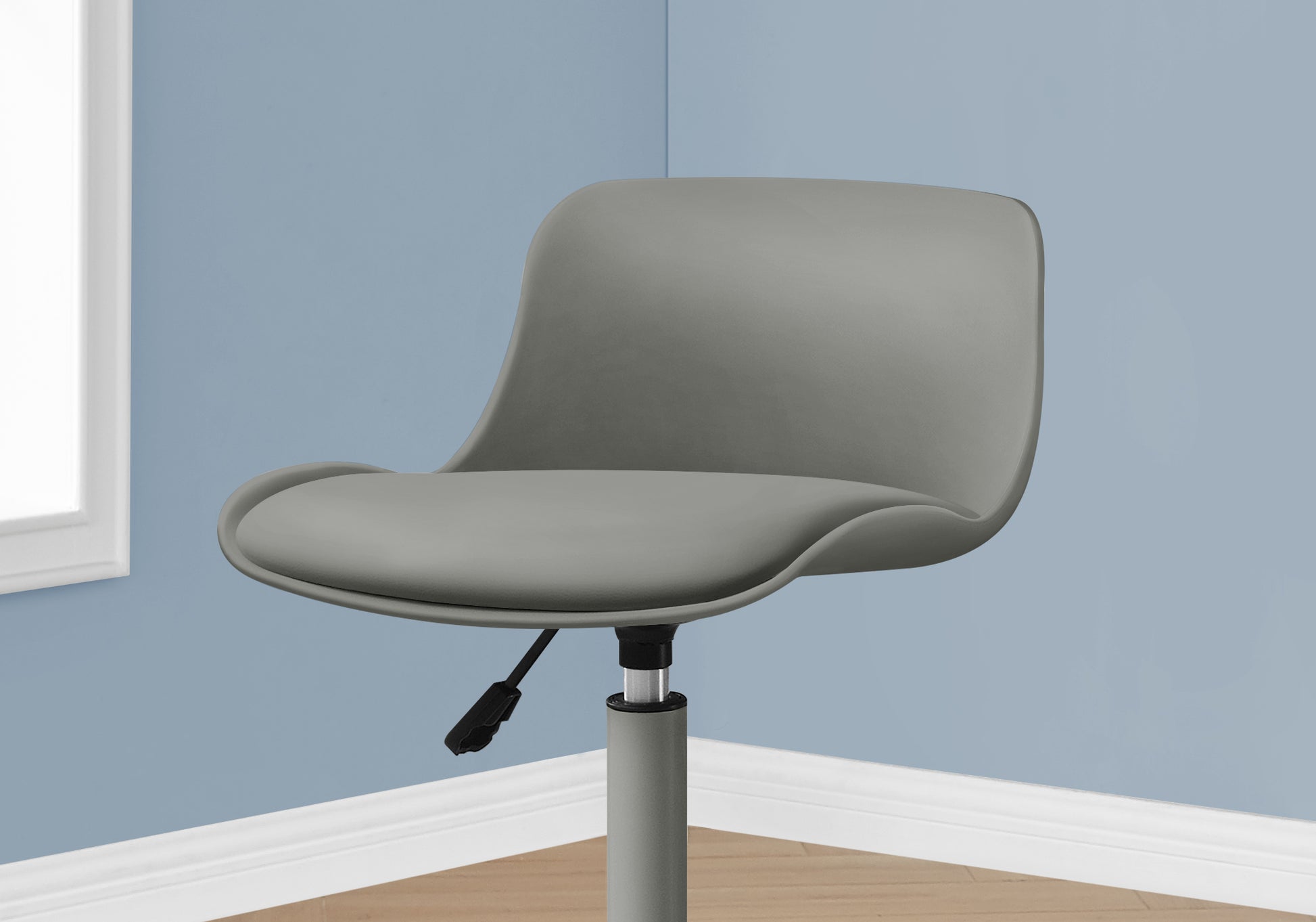 Modern gray office chair with adjustable height and ergonomic back support