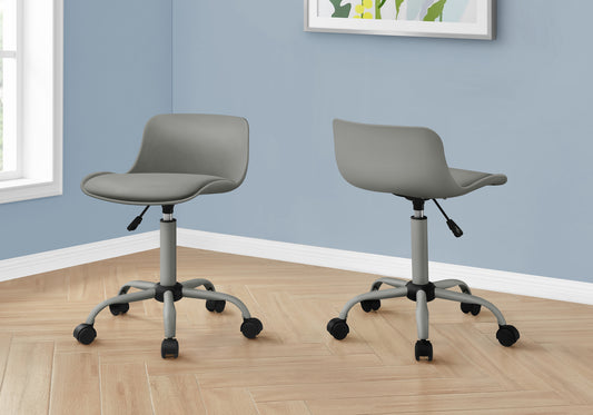 Gray ergonomic office chair with adjustable height and swivel wheels