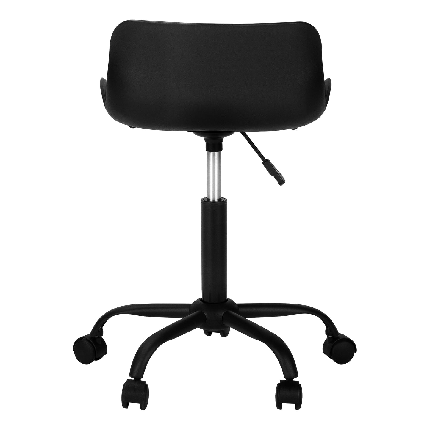 Black ergonomic office chair with adjustable height and wheels