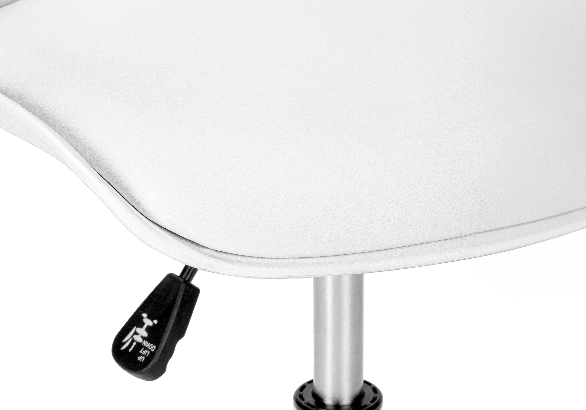 White office chair seat detail with lift lever