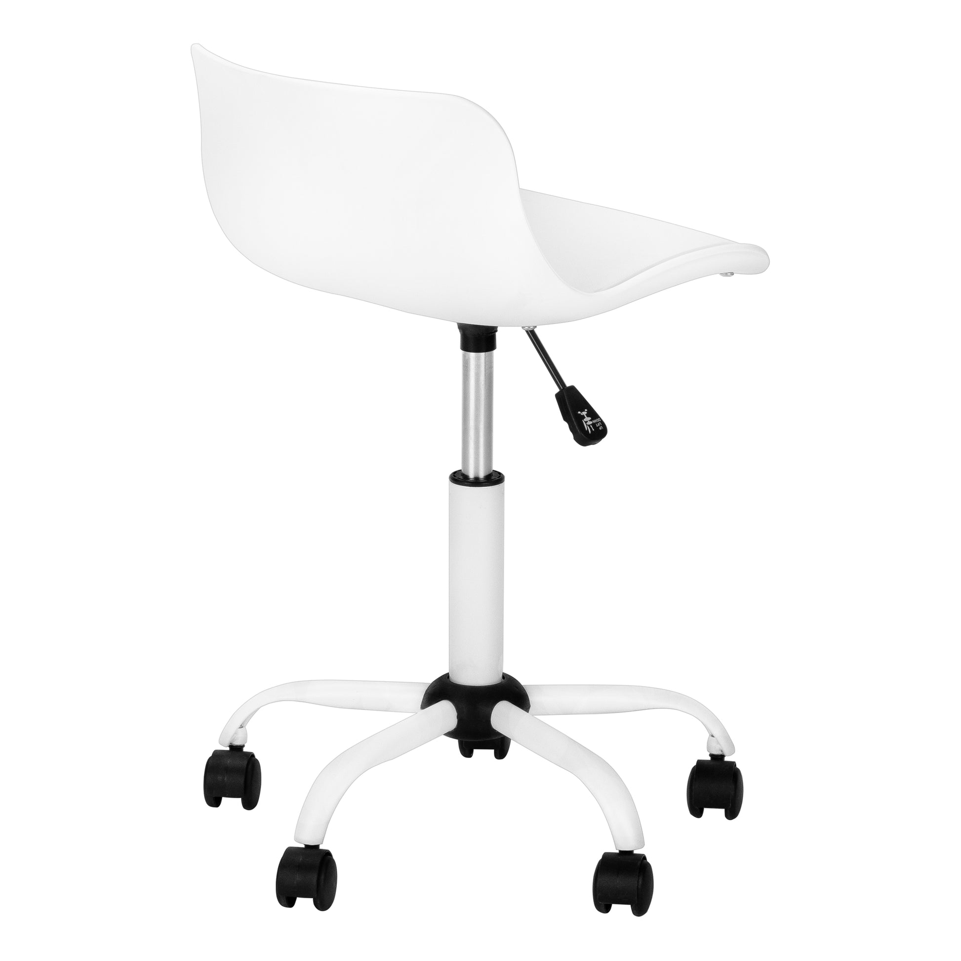 White ergonomic office chair with adjustable height and wheels for easy mobility