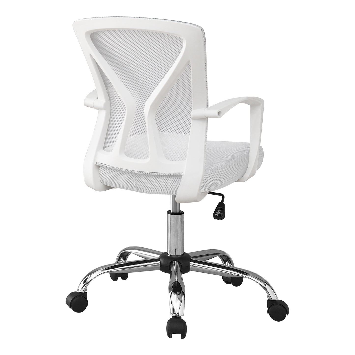 White mesh back office chair with chrome base and wheels ergonomically designed