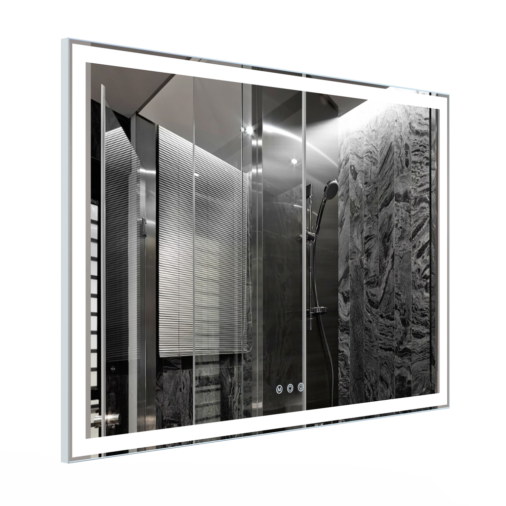 Modern bathroom mirror with integrated LED lighting