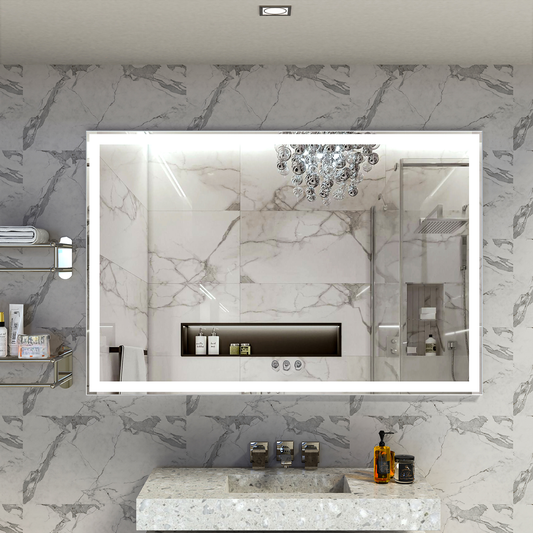Rectangular LED bathroom mirror with integrated lighting