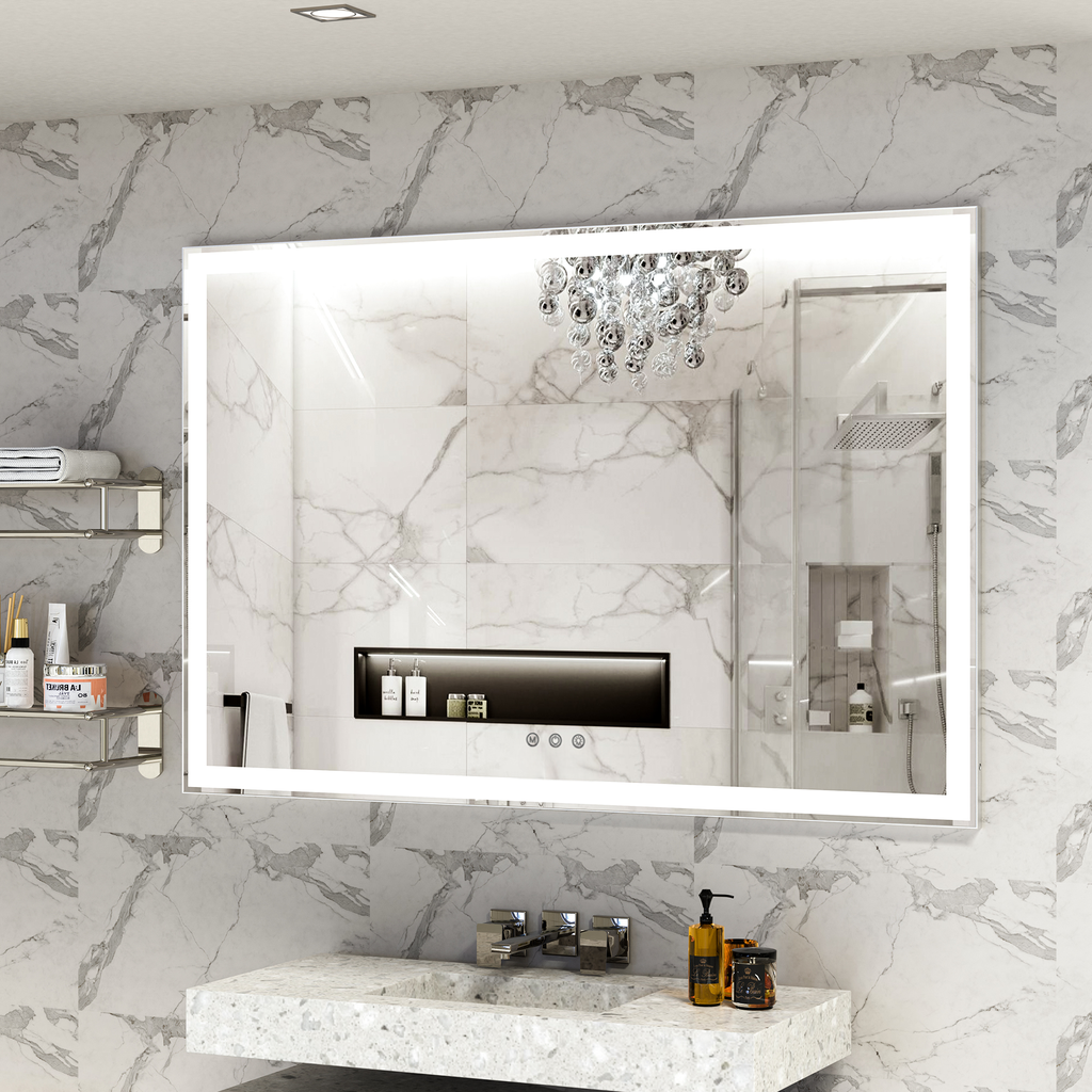 Modern backlit bathroom mirror with integrated LED lighting