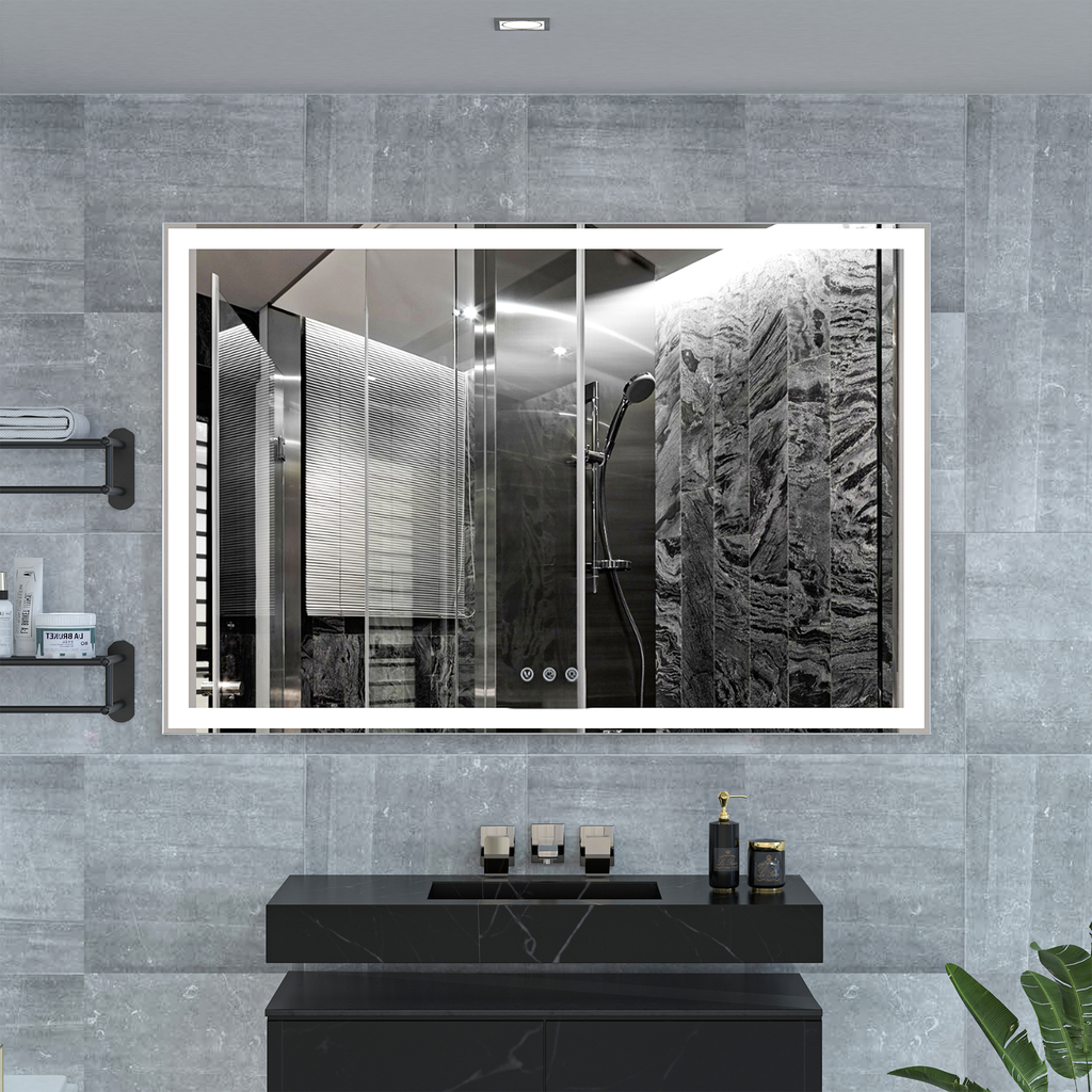 Modern illuminated bathroom mirror with sleek LED lighting