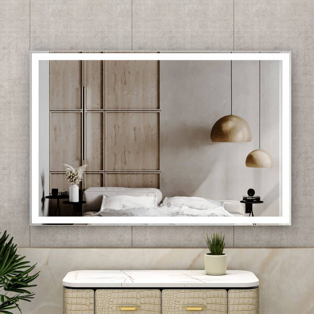 Rectangular illuminated bathroom mirror with a modern design