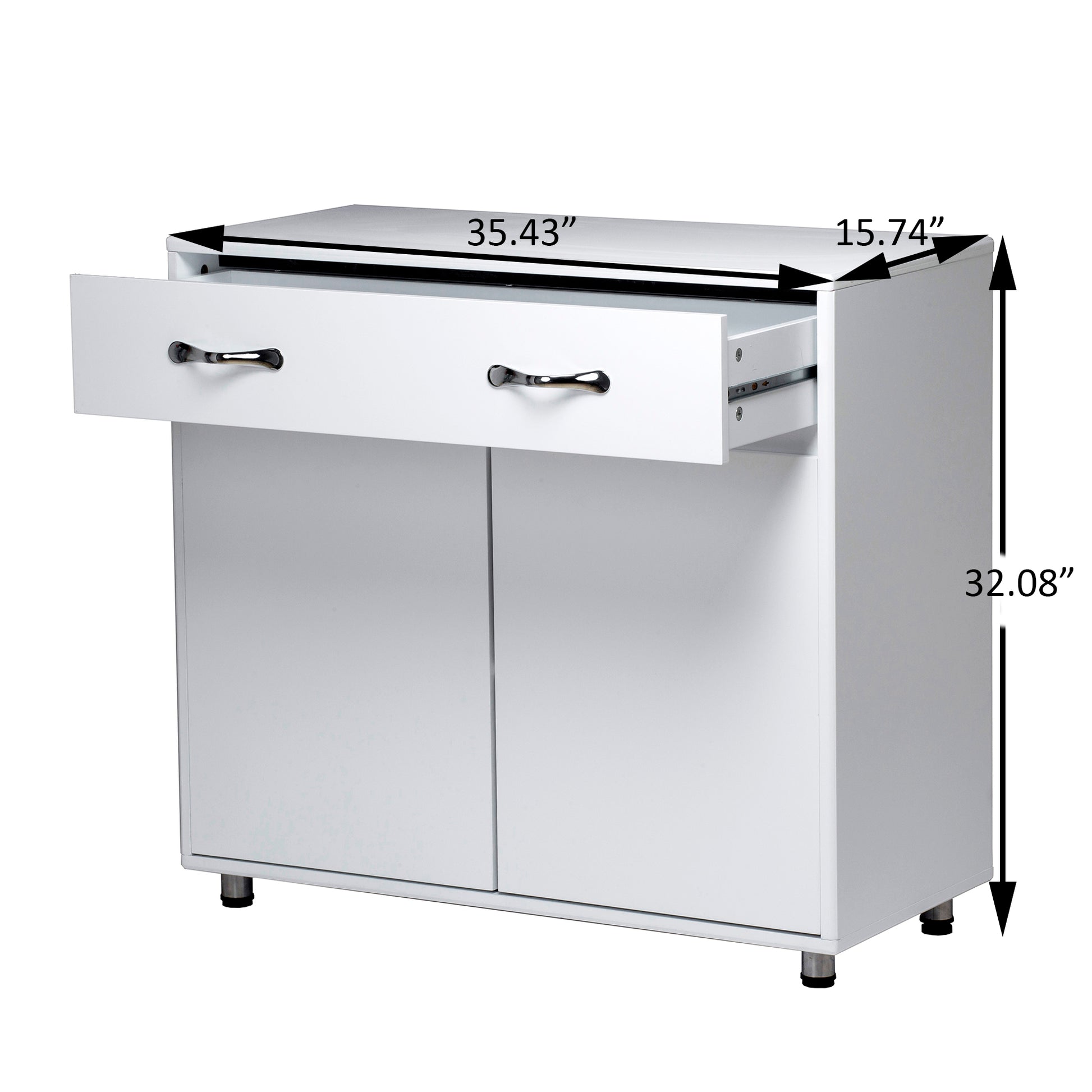 White kitchen cabinet with one drawer and two doors