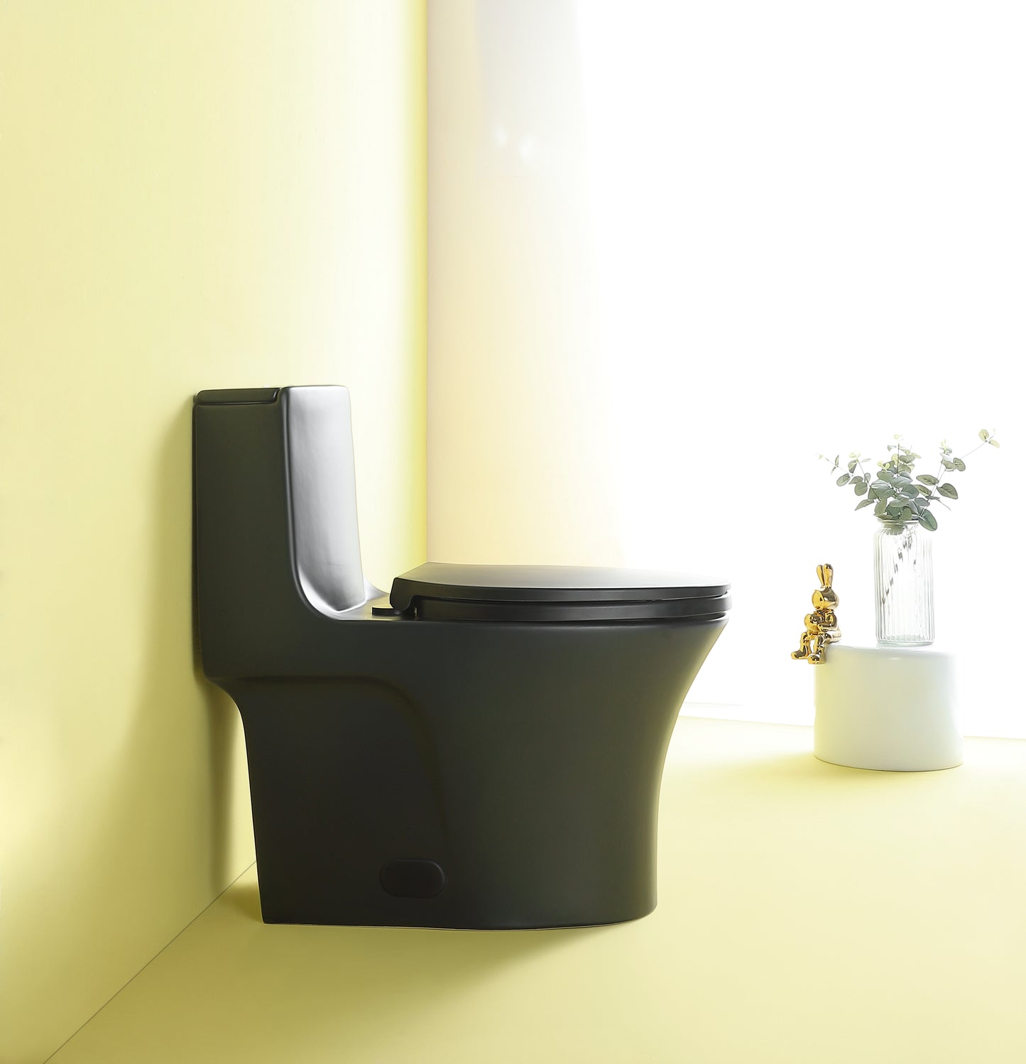 Sleek matte black onepiece toilet with a modern design ideal for contemporary bathrooms