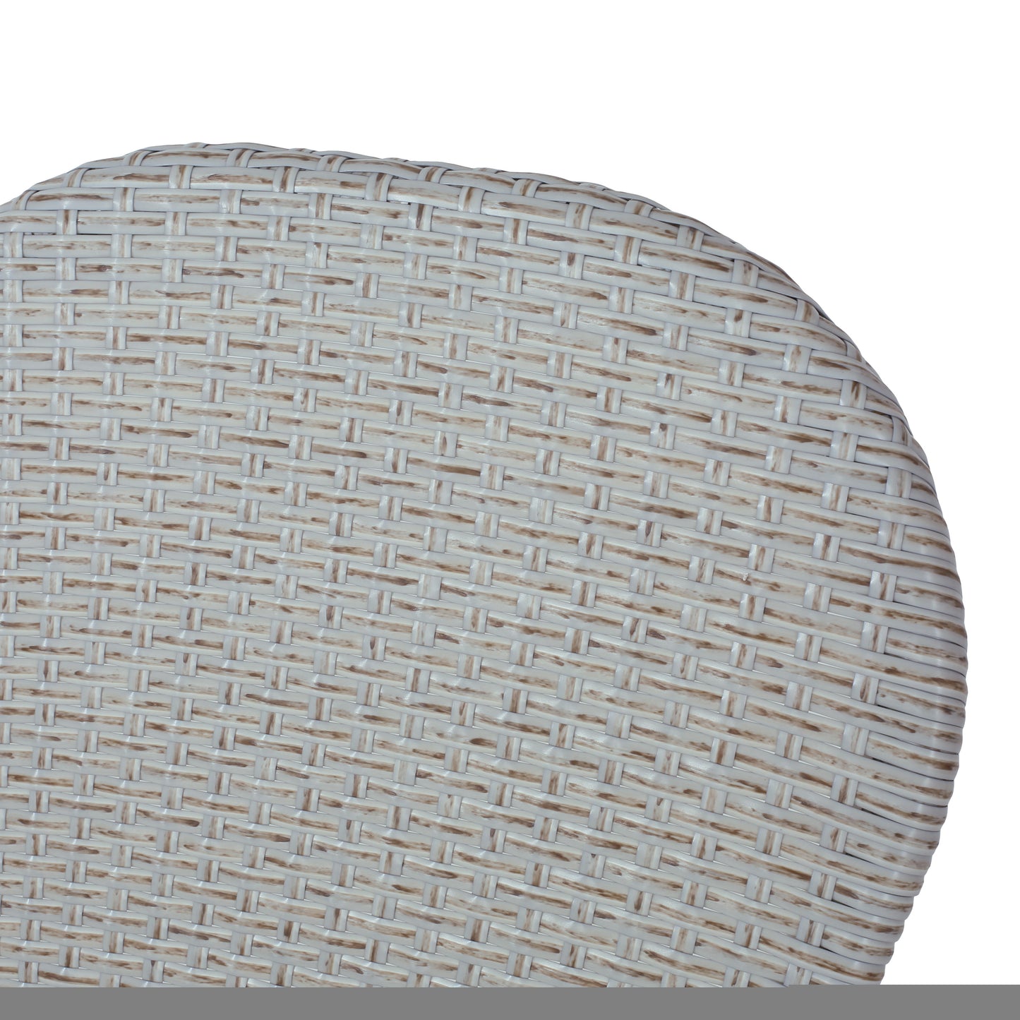 Closeup of light brown and white woven resin wicker ideal for outdoor furniture