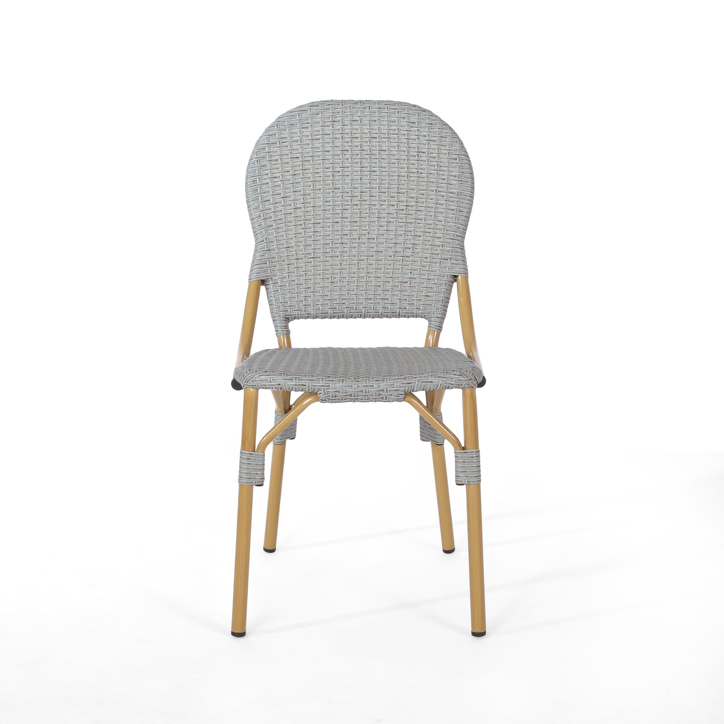 Light grey wicker bistro chair with gold metal legs perfect for outdoor cafes