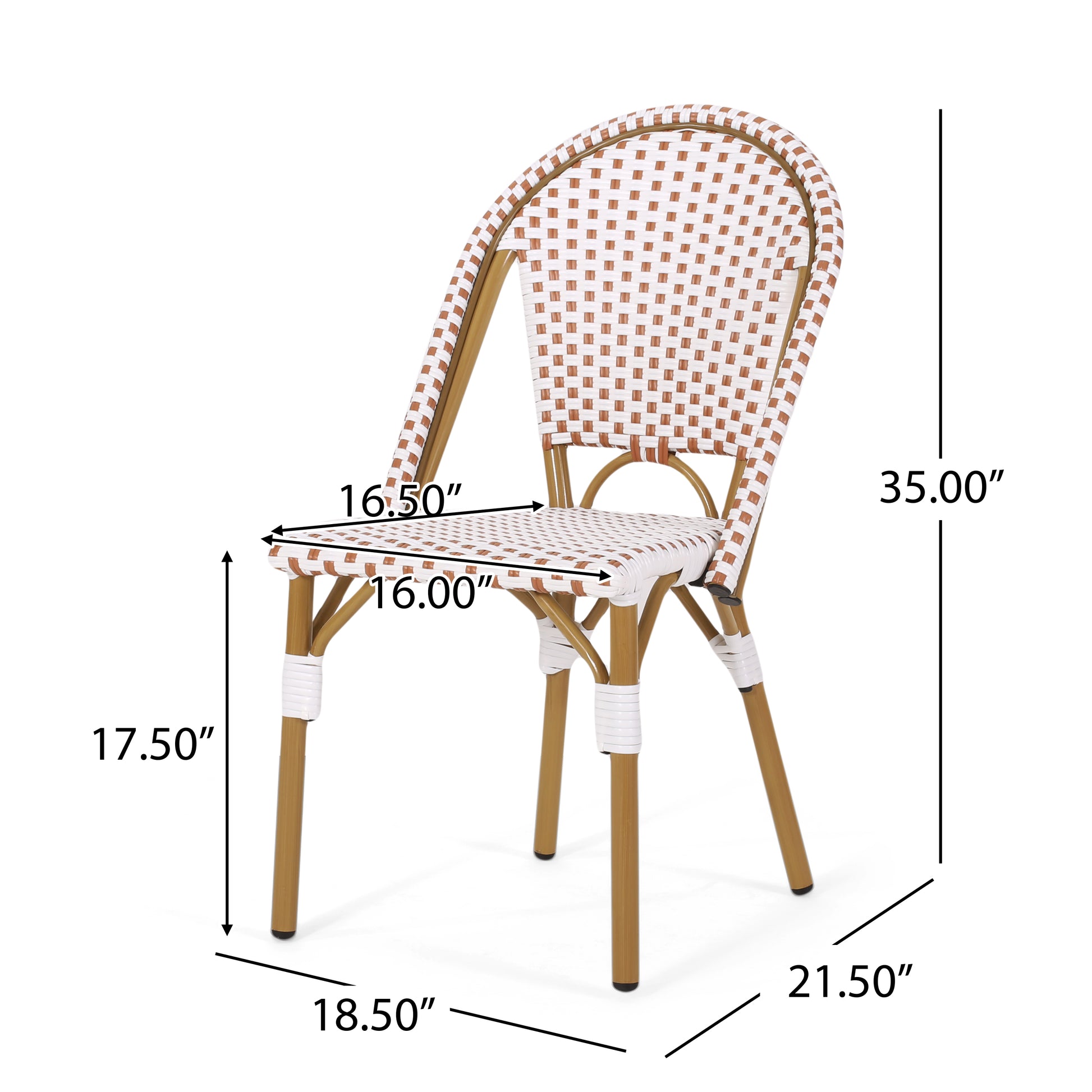 White and brown rattan bistro chair with gold metal frame perfect for outdoor dining