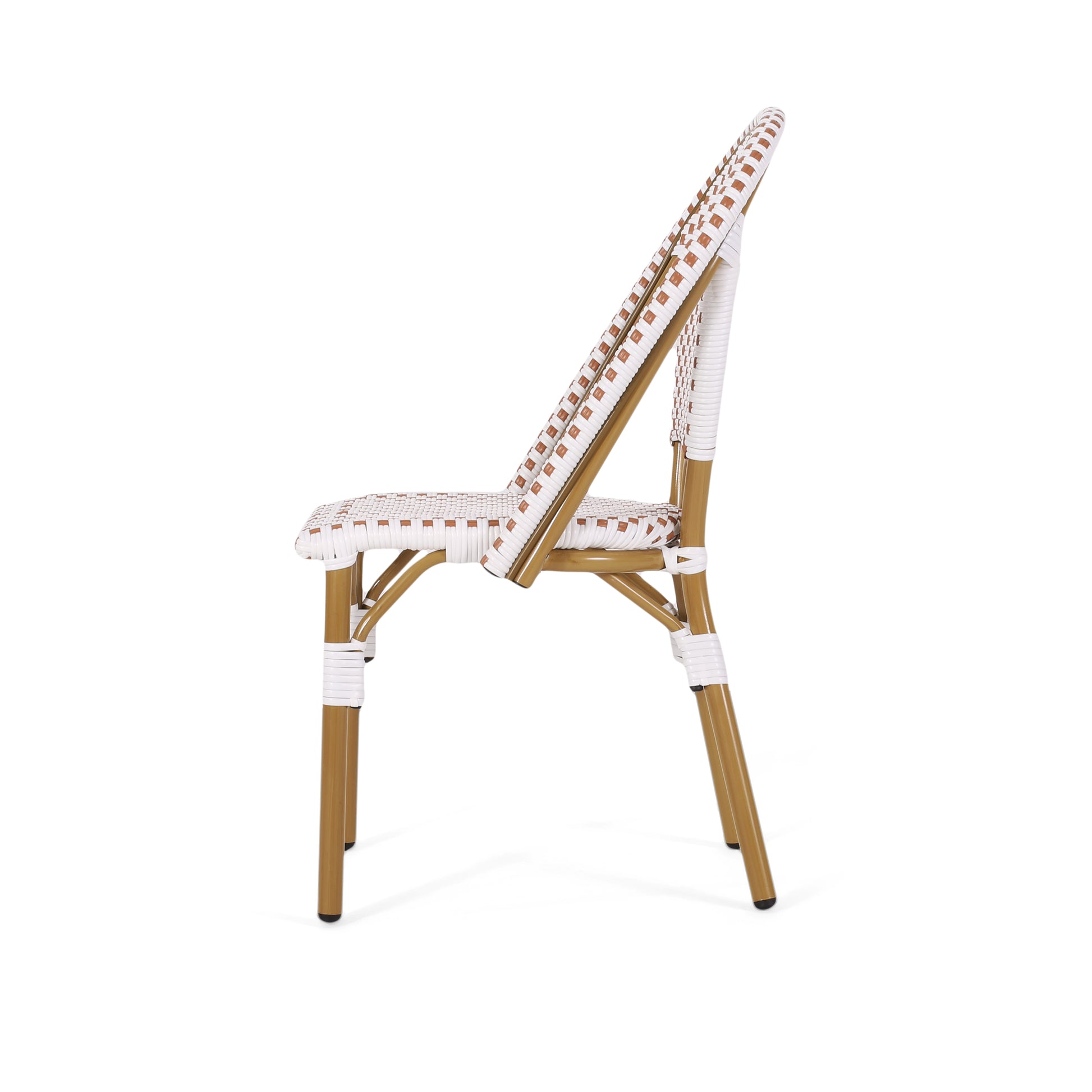 White and brown wicker bistro chair with gold metal legs