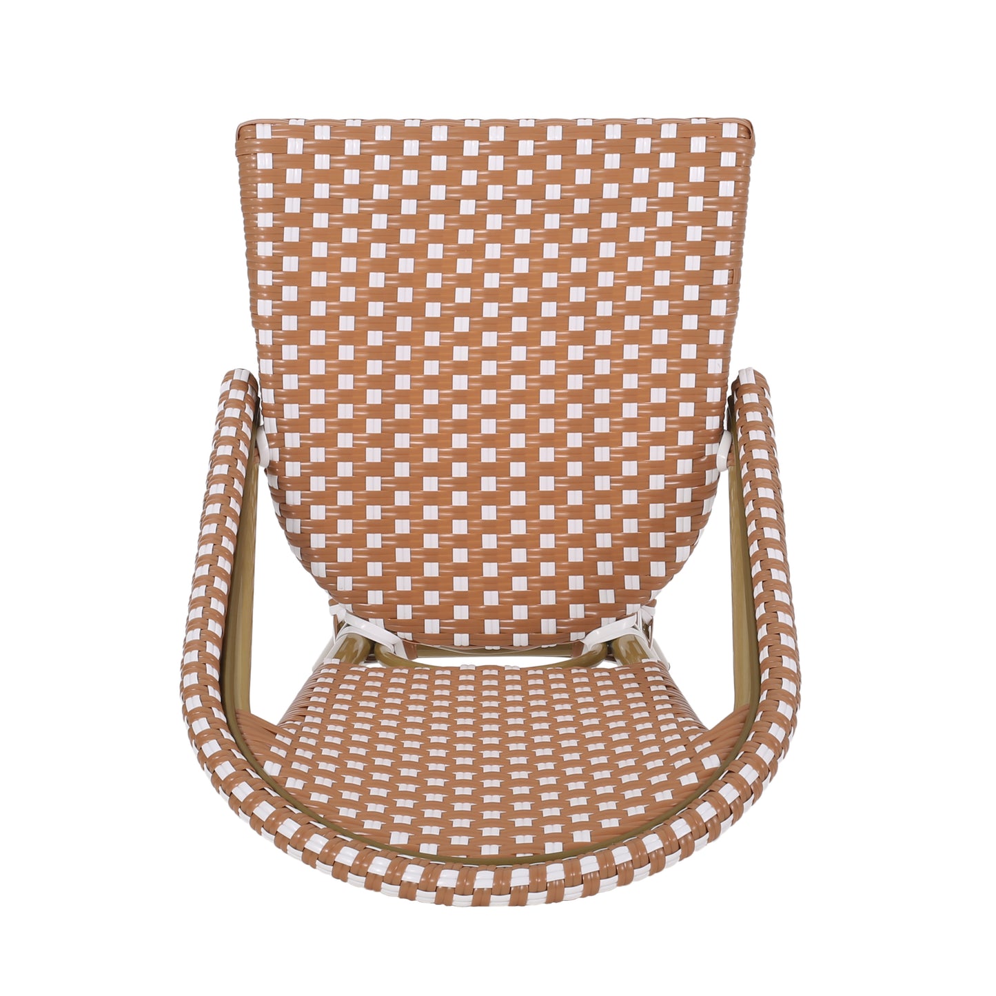 Brown and white woven bistro chair with aluminum frame
