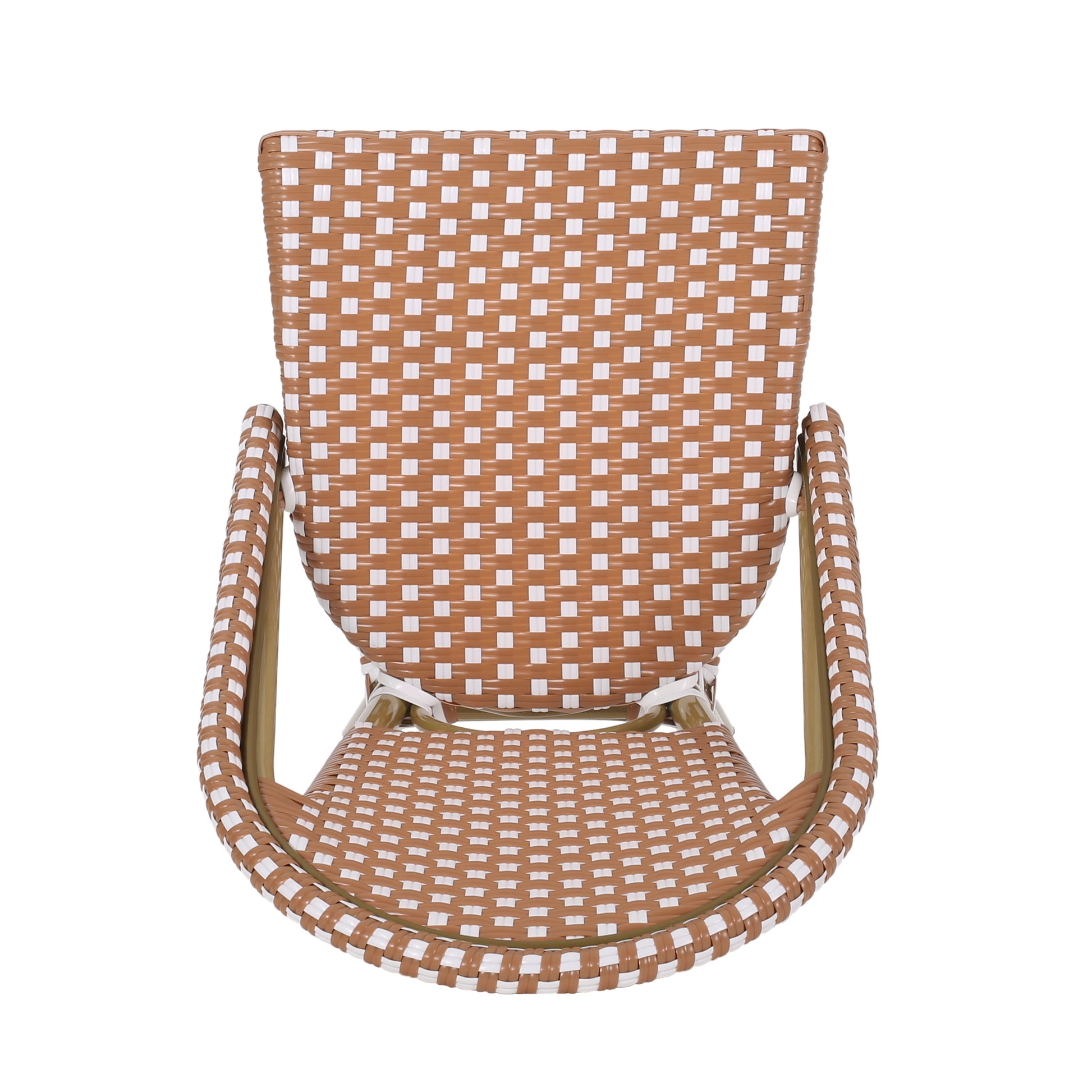 Brown and white woven bistro chair with aluminum frame
