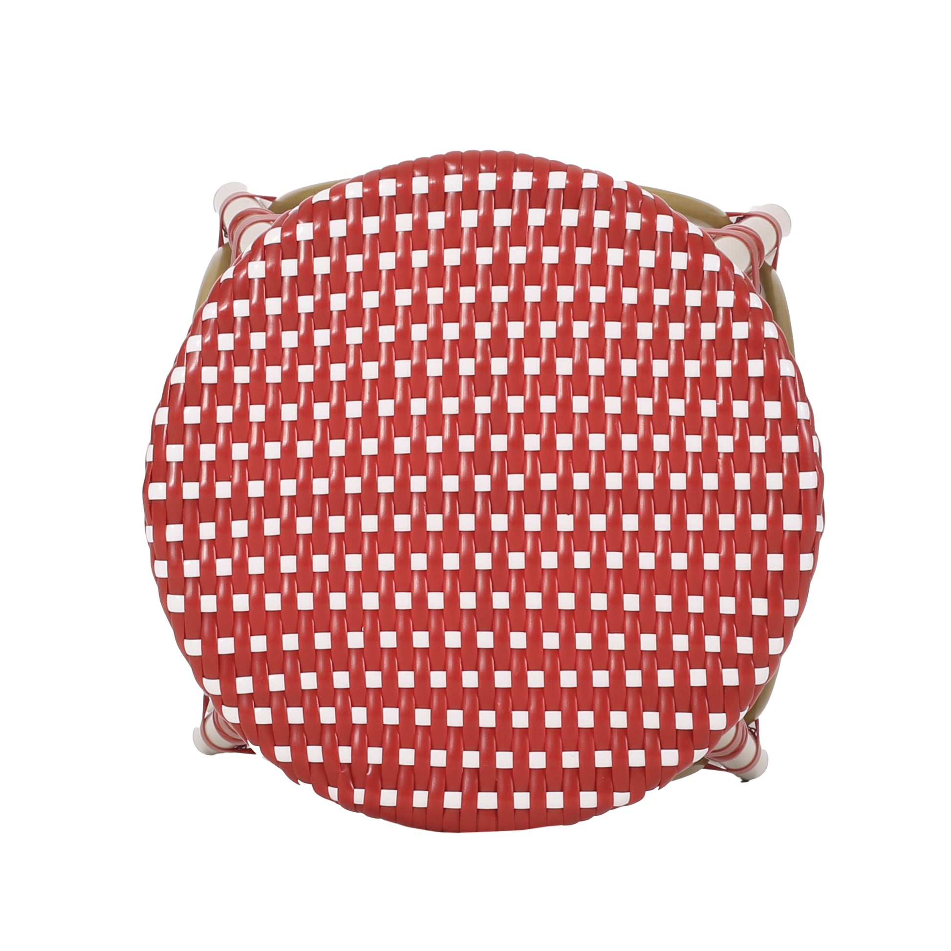 Red and white woven bistro chair seat top view classic French design