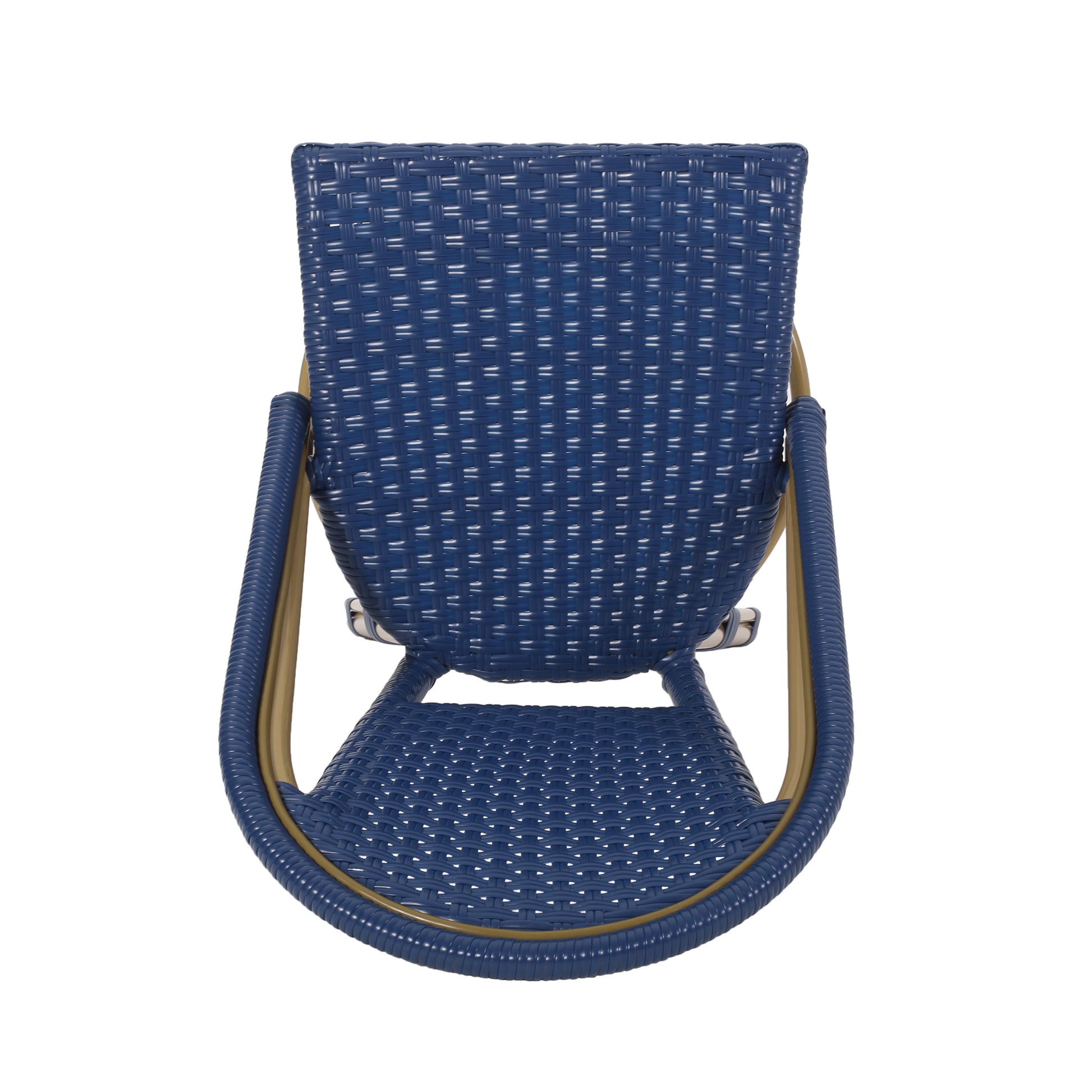 Dark blue woven resin bistro chair with gold frame top view