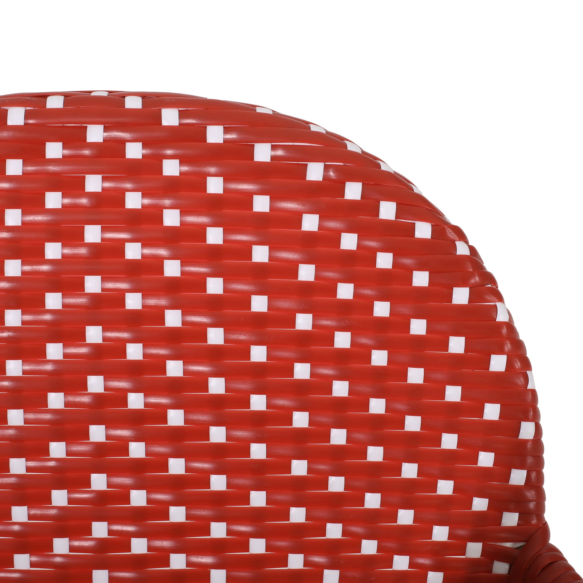 Red and white woven outdoor chair detail stylish patio furniture