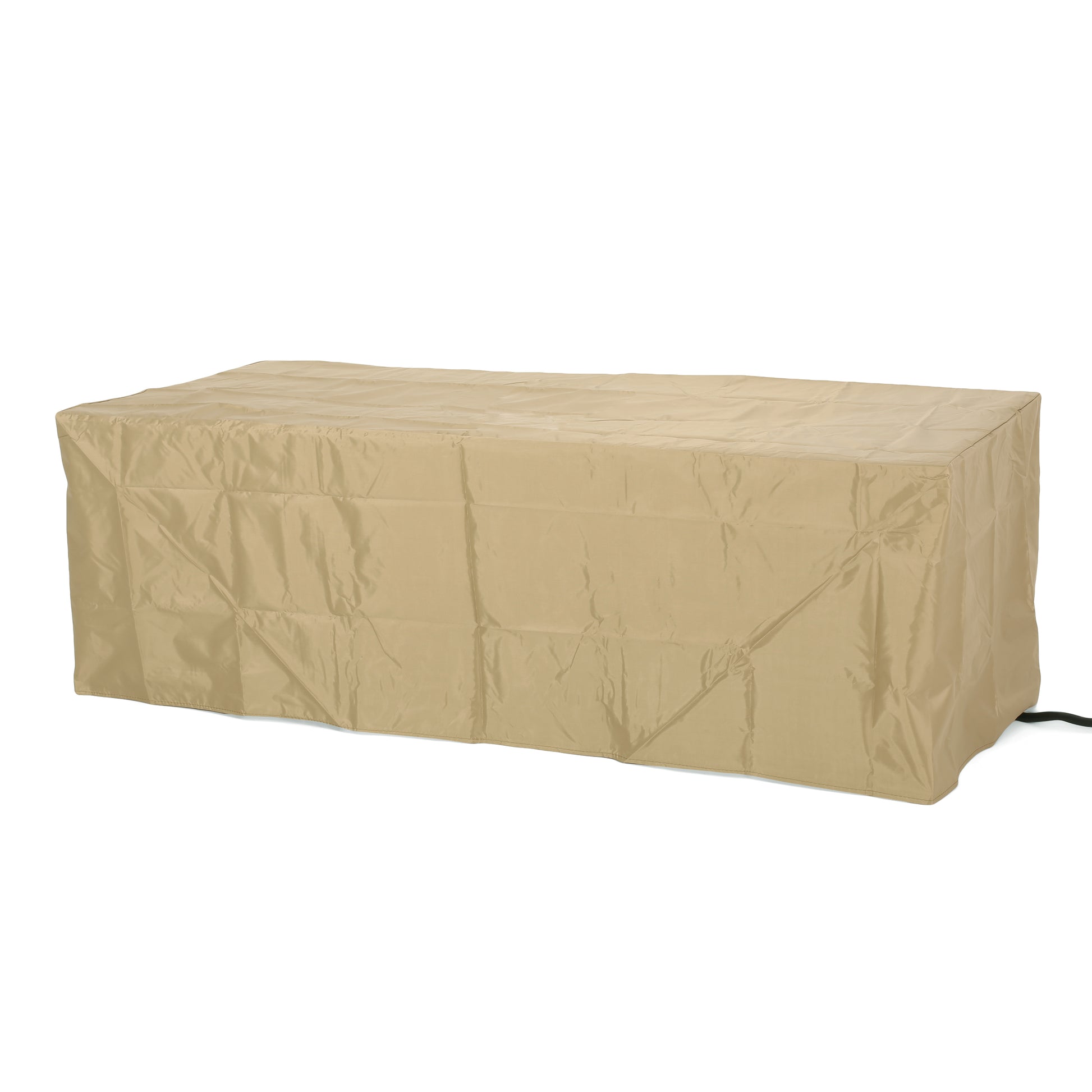 Tan rectangular patio table cover made of durable waterproof fabric