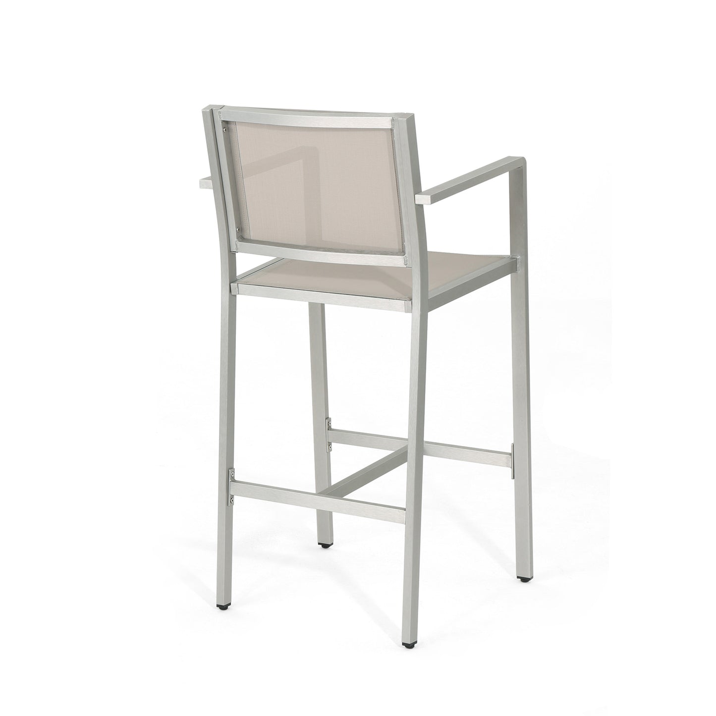 Modern aluminum bar stool with beige mesh seat and back